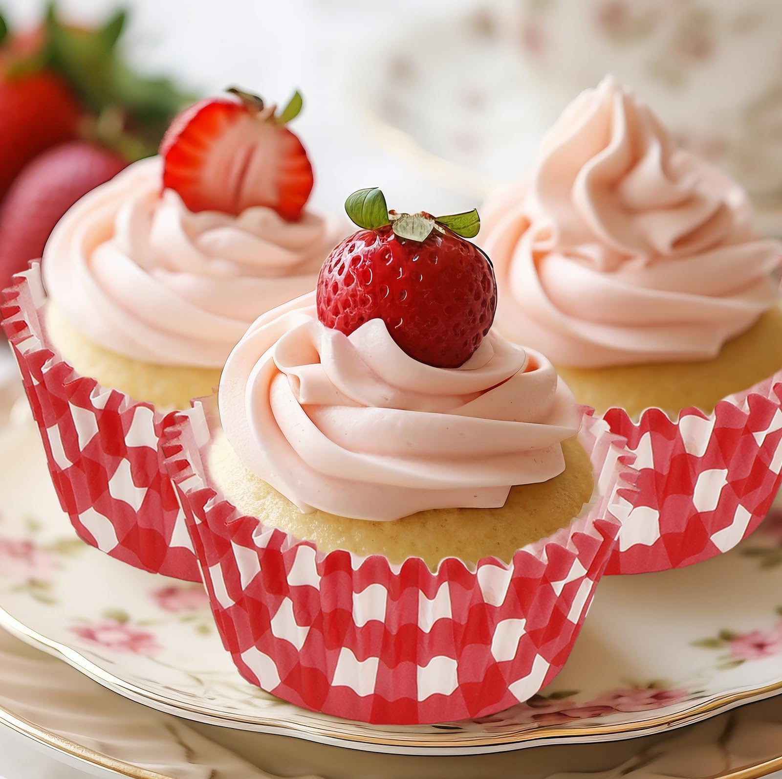 300Pcs Red Plaid Cupcake Liners - 2x1.2 Inch Checkered Baking Cups for Muffins, Small Candies & Cakes | Perfect for Christmas, Weddings, Birthday Parties & Holiday Baking Supplies