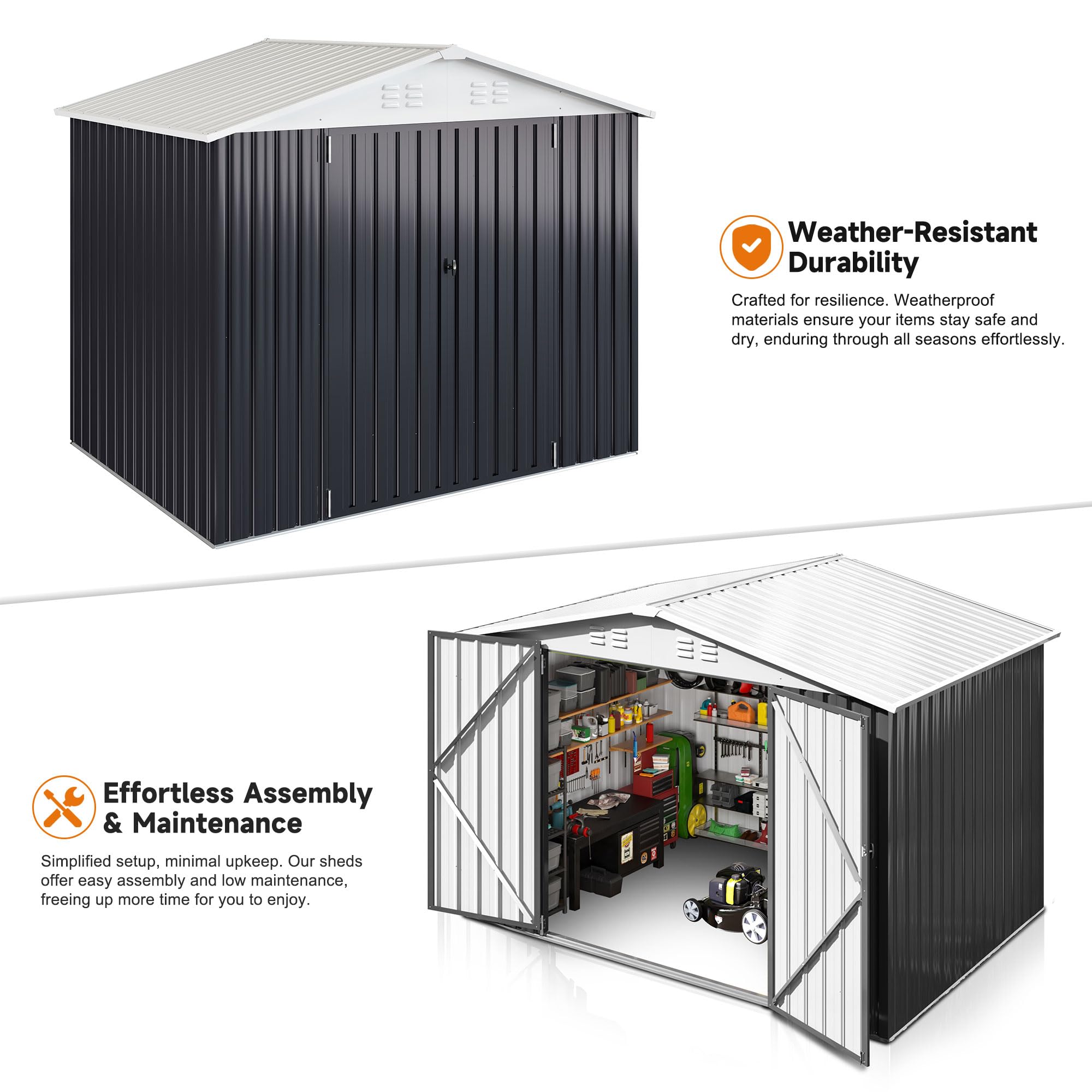 Polar Aurora 6x8 FT Outdoor Storage Shed - Heavy Duty Metal Garden Shed with Reinforced Frame Structure | Waterproof Tool Shed for Backyard, Patio, Lawn (White) | Perfect for Storing Gardening Tools, Lawn Equipment & Outdoor Furniture