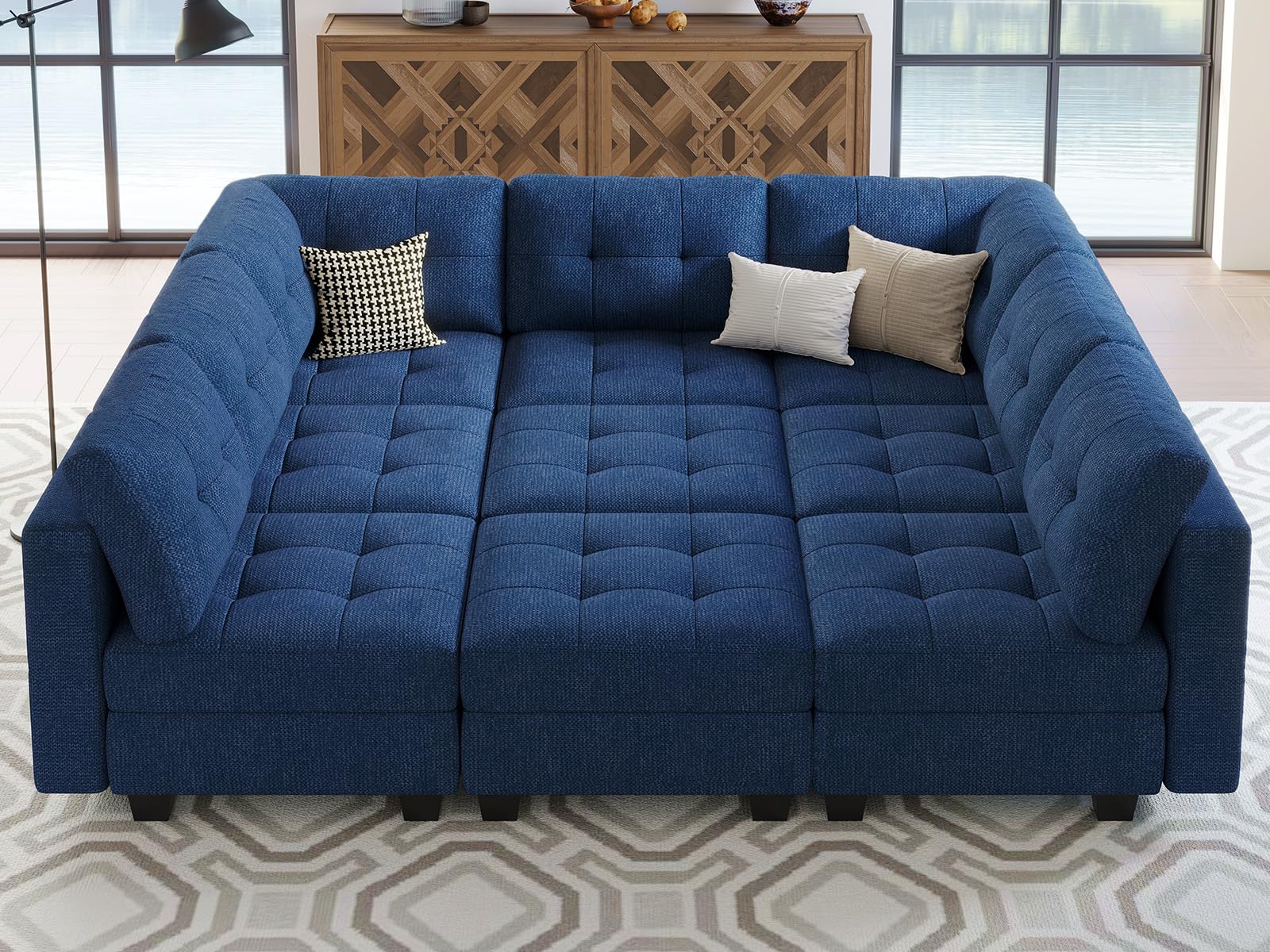 Belffin Modular Sectional Sleeper Sofa with Storage - Oversized 9-Seat Convertible Sofa Bed in Blue for Living Room | Perfect for Family Gatherings, Movie Nights & Guest Accommodations