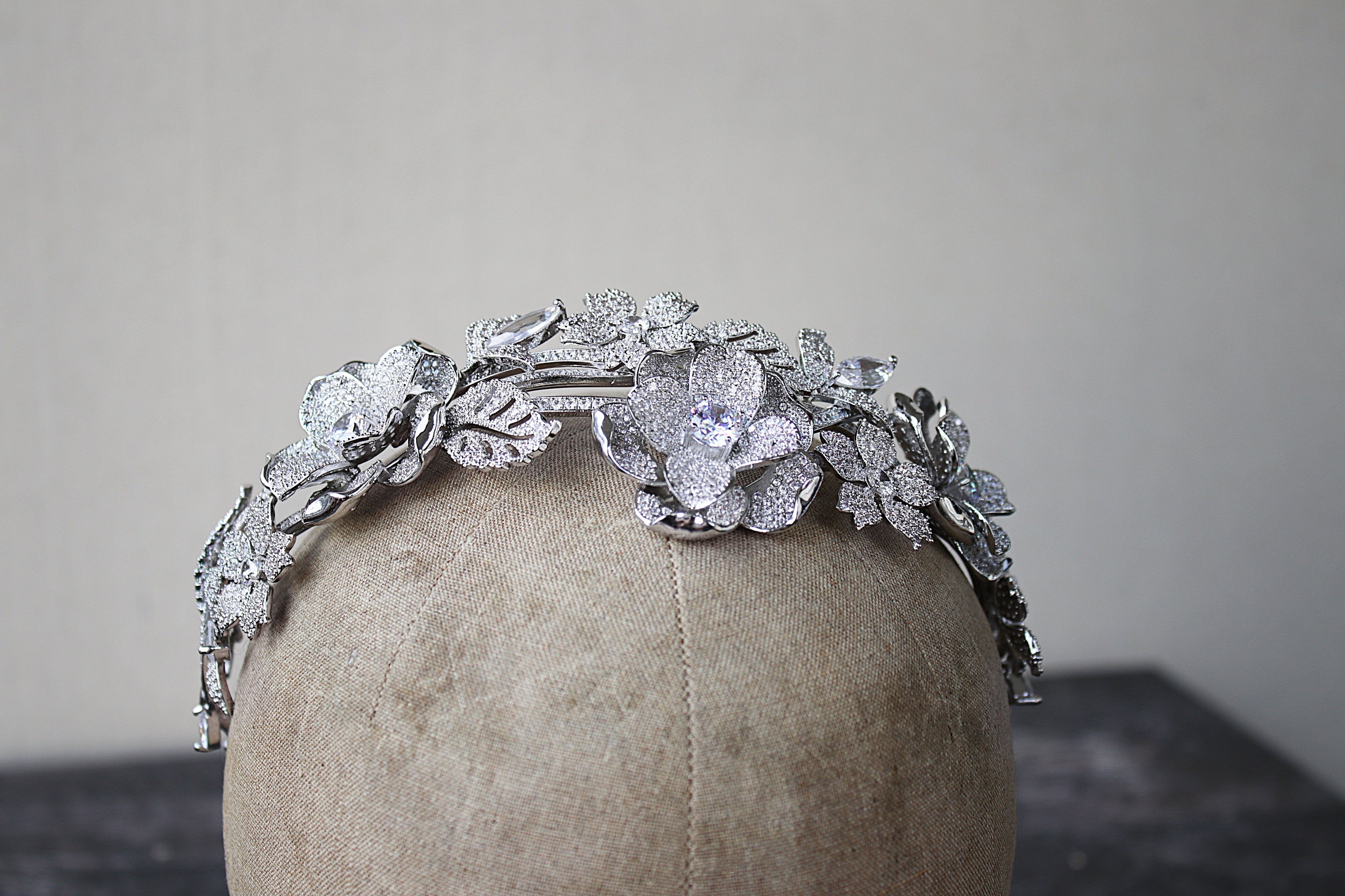LENA Floral Headpiece Tiara - Elegant Bridal Hair Accessory for Weddings, Prom, and Special Occasions
