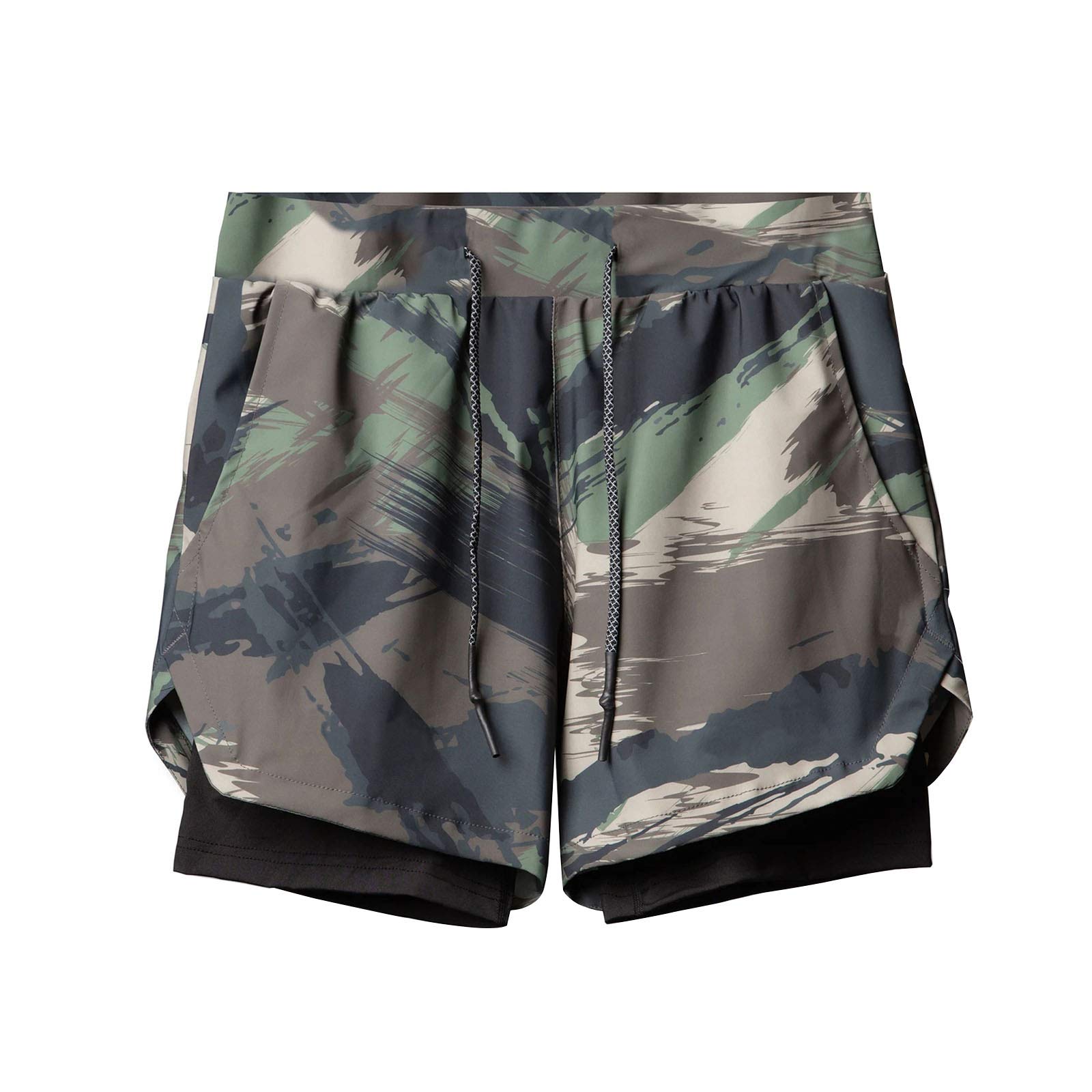 XFLnaraz Men's Lightweight Double Layer Running Shorts with Pockets - Breathable Quick-Dry Athletic Shorts for Gym, Basketball, Jogging & Outdoor Sports