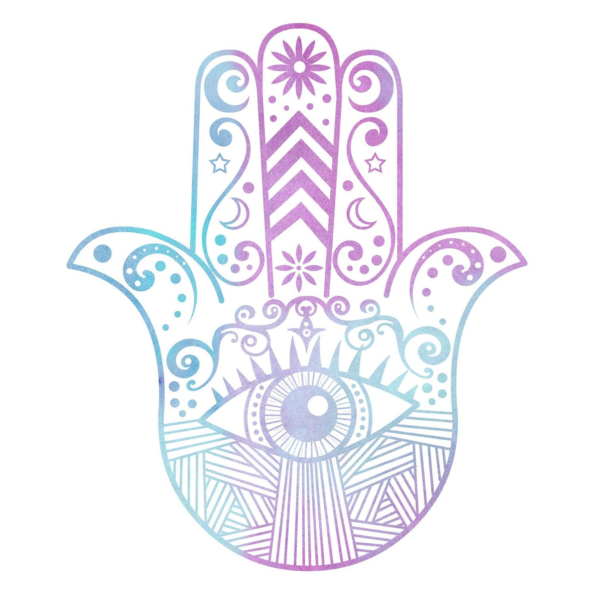 Hamsa Hand Purple and Blue Car Sticker - Waterproof Vinyl Bumper Decal for Cars, Laptops, Windows - Spiritual Protection & Stylish Decor