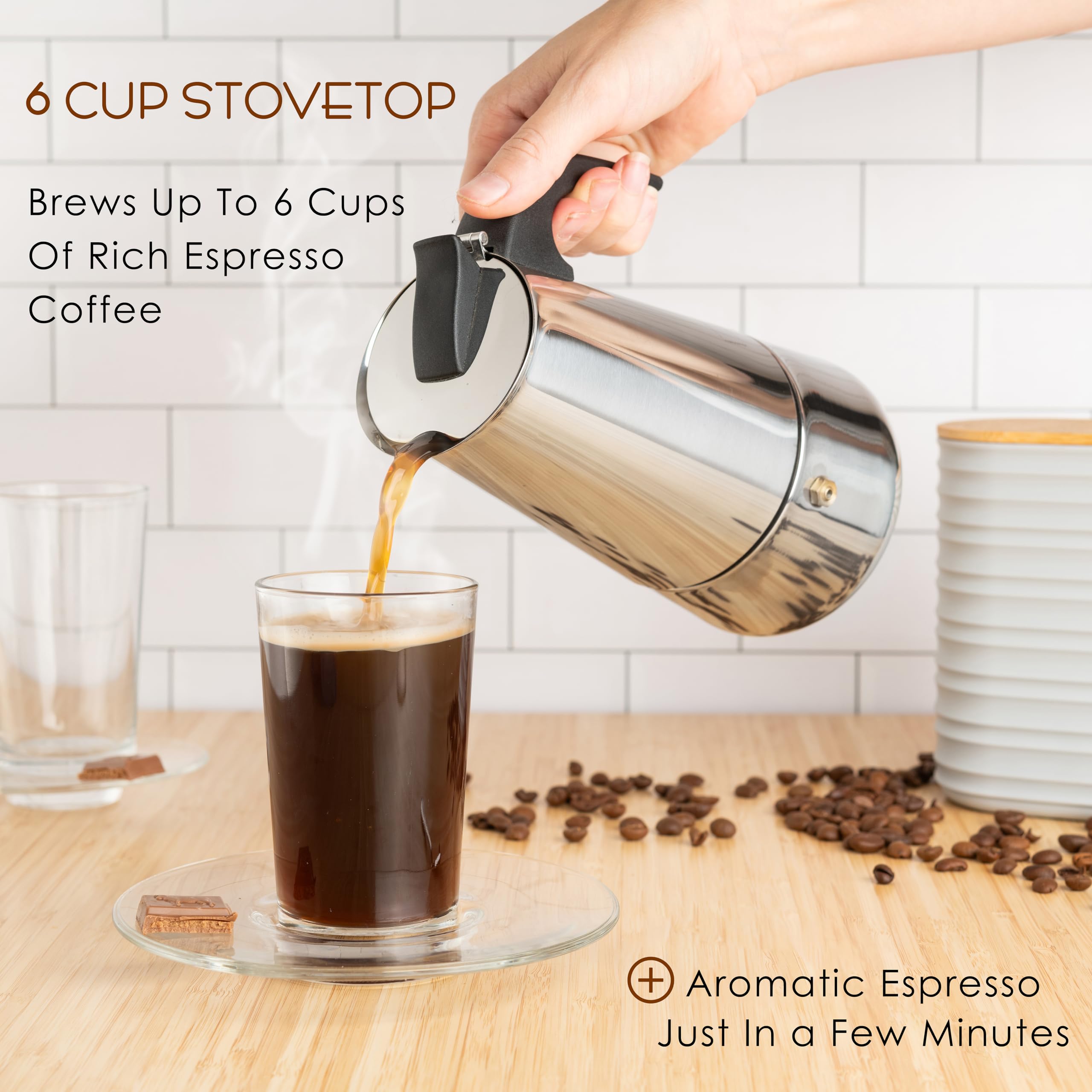 Mixpresso 6 Cup Stovetop Espresso Coffee Maker - 300ml/10oz Stainless Steel Moka Pot with Percolator Design, Italian Style Coffee Brewer for Home & Office Use, Perfect for Espresso, Latte and Cappuccino Making