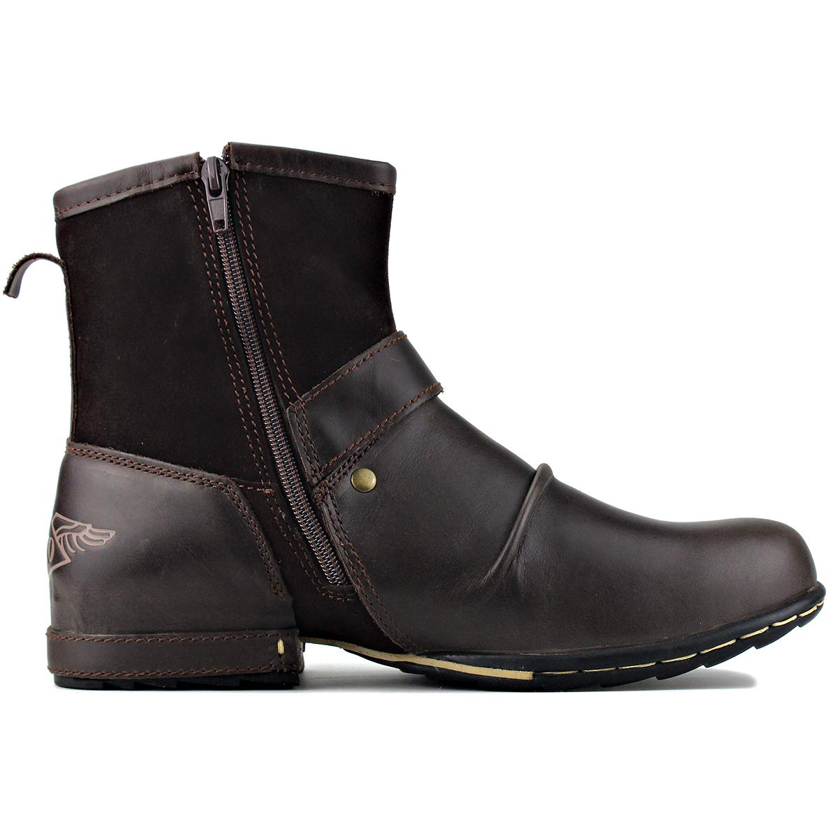 OSSTONE Men's Fashion Moto Boots - Leather Chukka Boots with Zipper, Casual Shoes OS-5008-1-ABNH | Perfect for Motorcycle Riding, Urban Streetwear & Everyday Wear