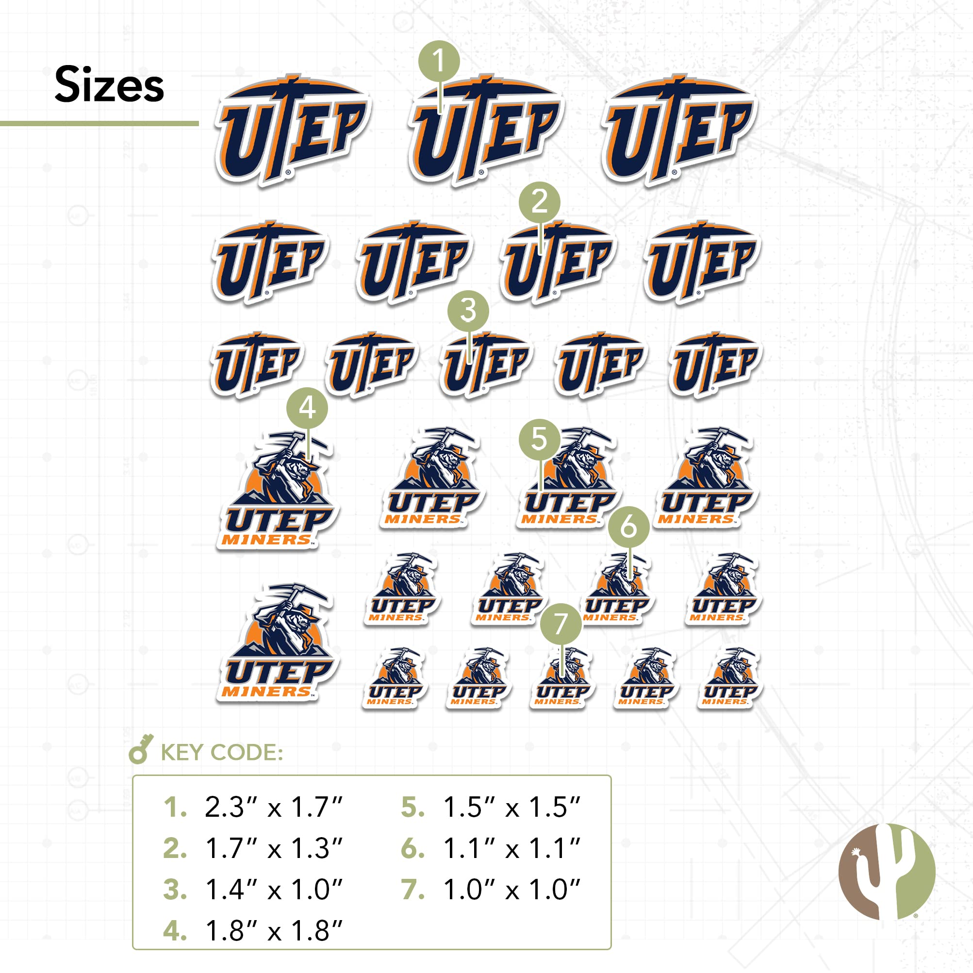 UTEP Desert Cactus Vinyl Decals - Waterproof Stickers for Laptop, Water Bottle, Car & Scrapbooking - University of Texas at El Paso Miner Pride Decals - Perfect for School Spirit & DIY Crafts