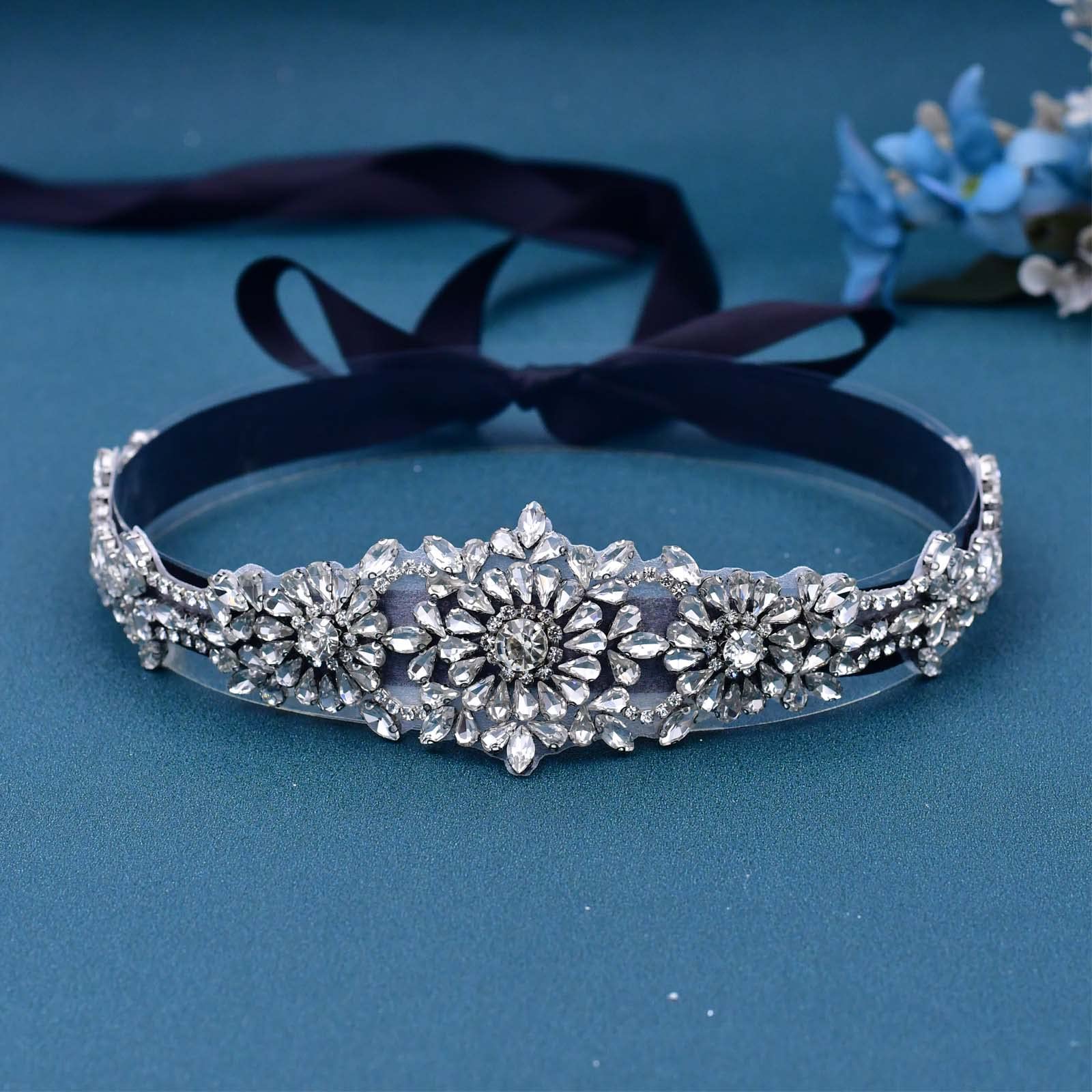 Sparkling Azaleas Rhinestone Bridal Belt Sash - Diamond Wedding Waistband for Women's Dresses | Elegant Shiny Bridal Accessories for Wedding, Prom, Evening Gowns & Special Occasions