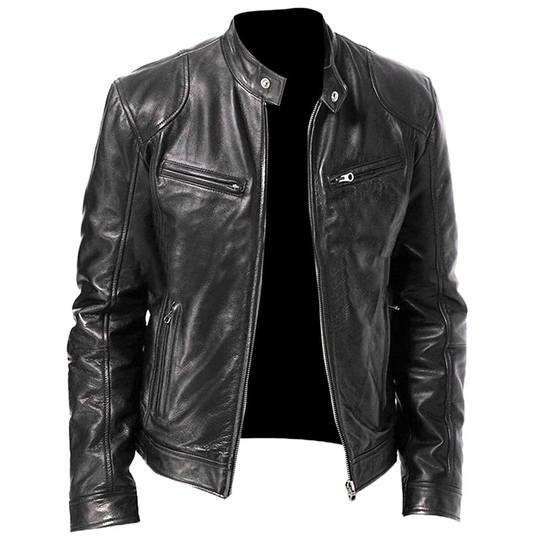Men's Slim Fit Motorcycle Jacket - PU Leather Short Coat with Stand Collar & Zipper | Windproof Winter & Autumn Riding Jacket | Perfect for Biking, Commuting & Outdoor Adventures
