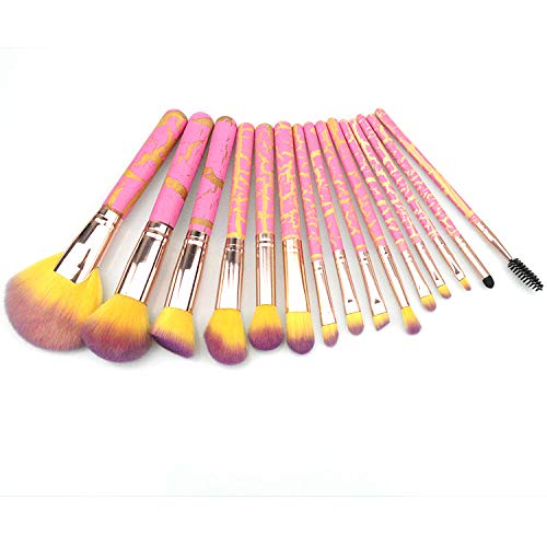 Premium 15-Piece Luxury Makeup Brush Set - Synthetic Foundation, Blending, Powder, Blush, Concealer & Eyeshadow Brushes - Wooden Handle (Pink/Yellow) for Professional & Everyday Makeup Application