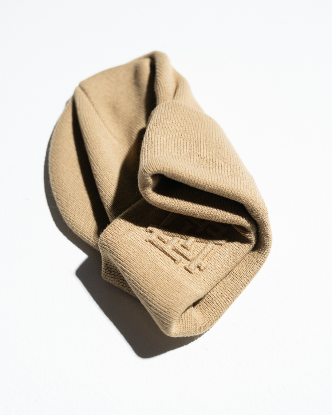 Embroidered Knit Beanie Hat for Men & Women - Light Tan Winter Warm Fleece Lined Skull Cap - Perfect for Outdoor Activities, Hiking, and Cold Weather Fashion