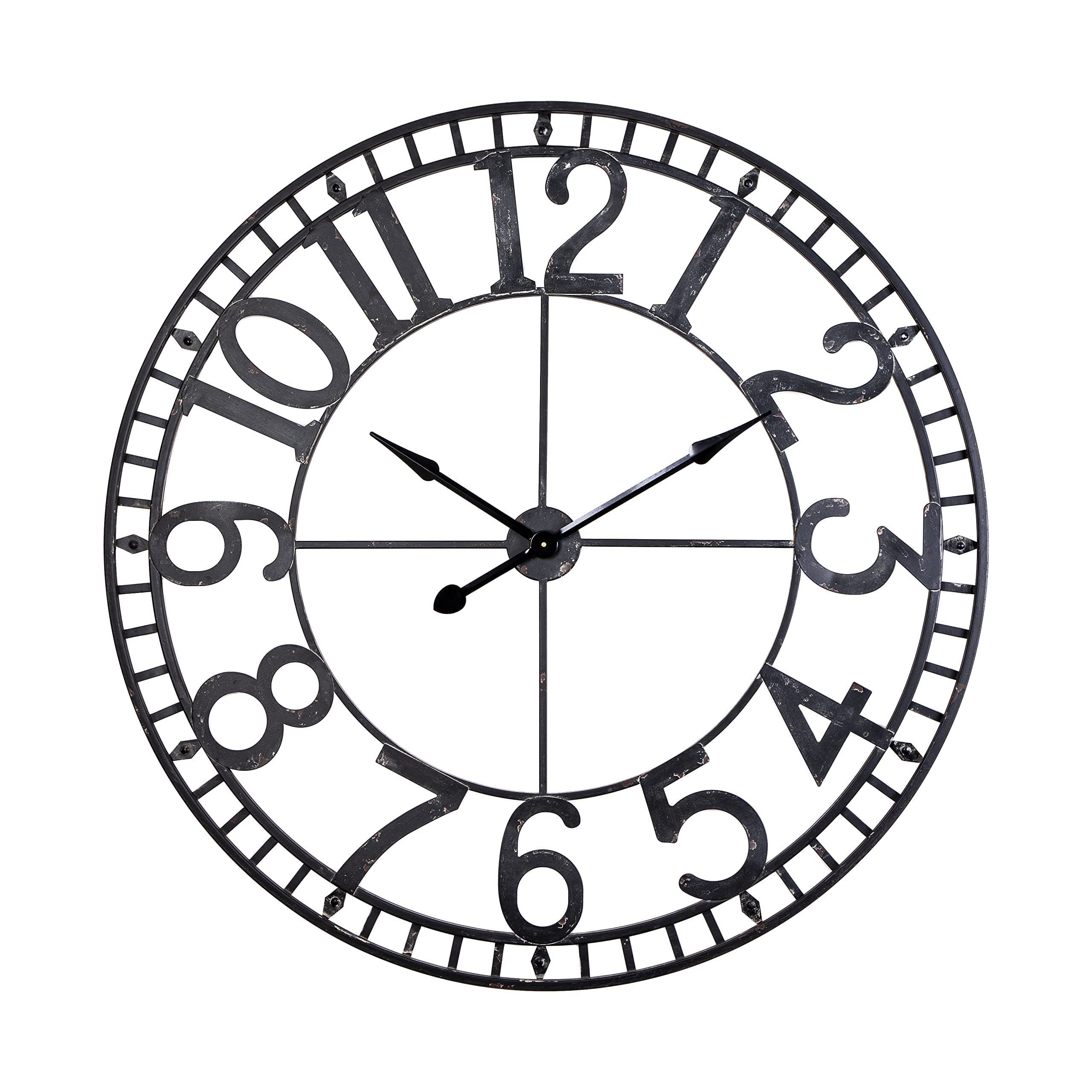 Industrial Wall Clock - Large Metal Clock for Living & Dining Room Decor (43.5