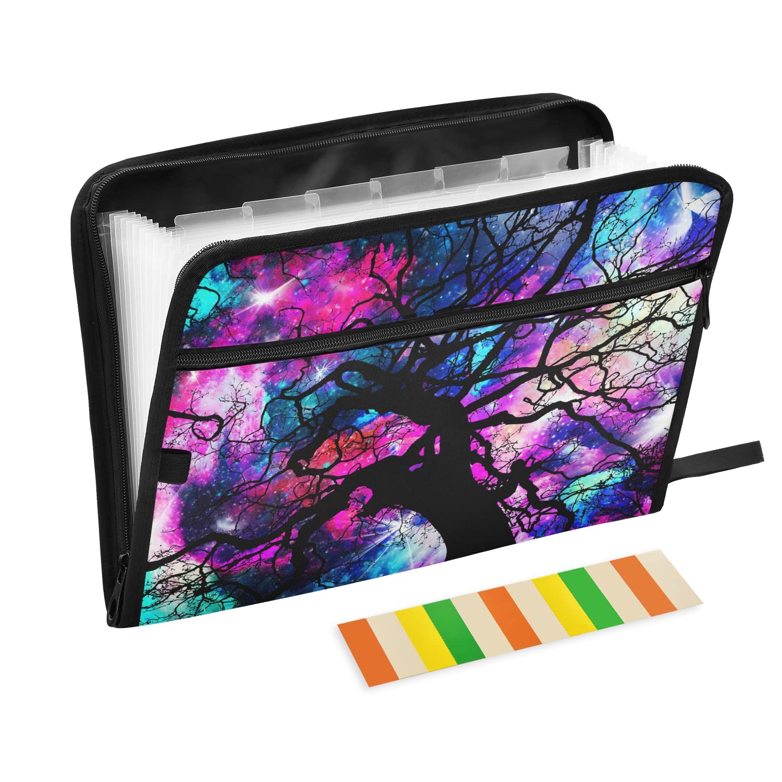KFBE 13-Pocket Expanding File Folder with Sticky Labels - Colorful Sky Design for Letter/A4 Paper - Accordion Document Organizer with Zipper Closure (20811995) - Perfect for Office, School & Home Organization