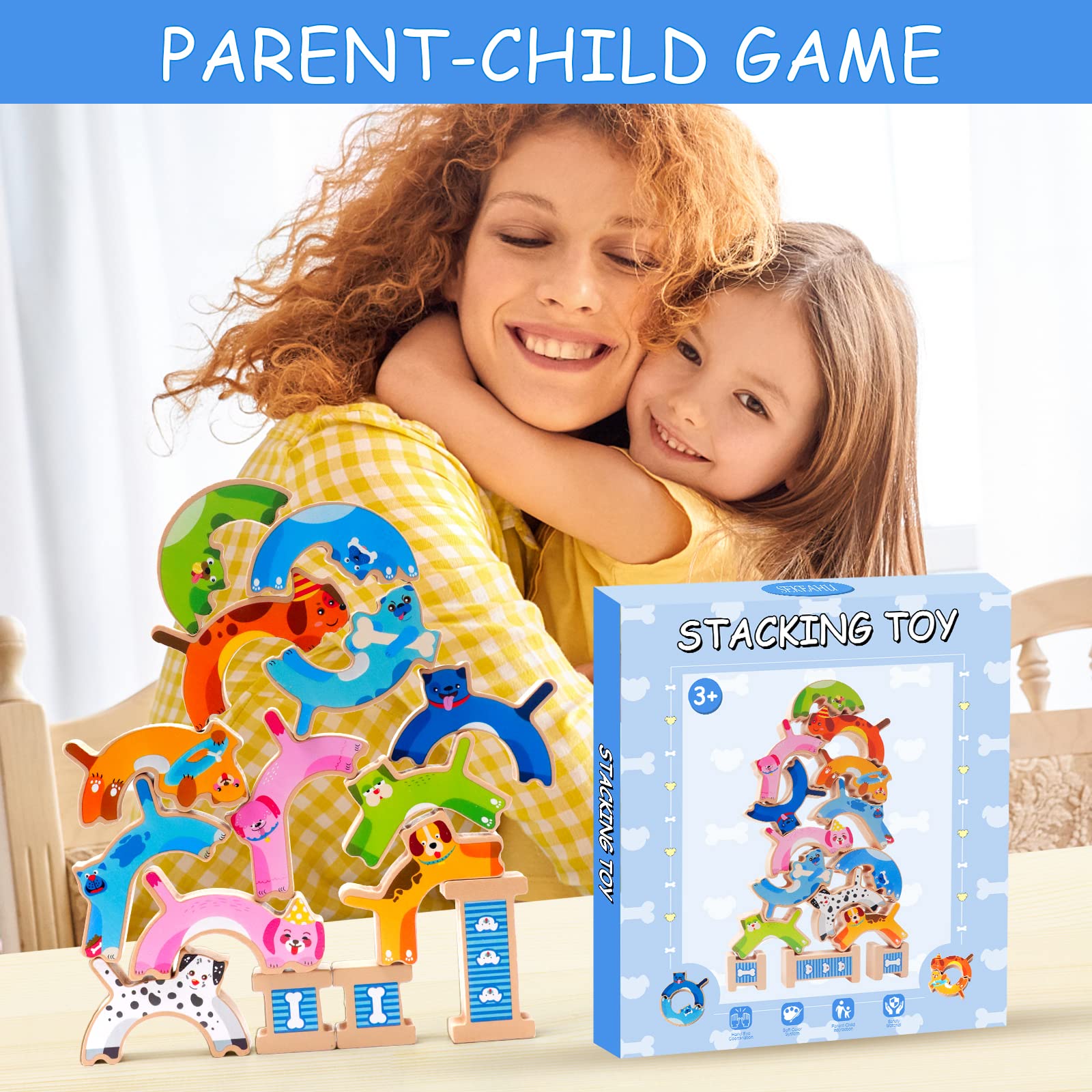 14PCS Wooden Puppy Stacking Building Toys for Kids Ages 3-9 - STEM Montessori Educational Puzzle Games for Boys & Girls - Perfect for Valentine's Day Gifts, Birthday Party Favors, Classroom Activities & Early Childhood Development