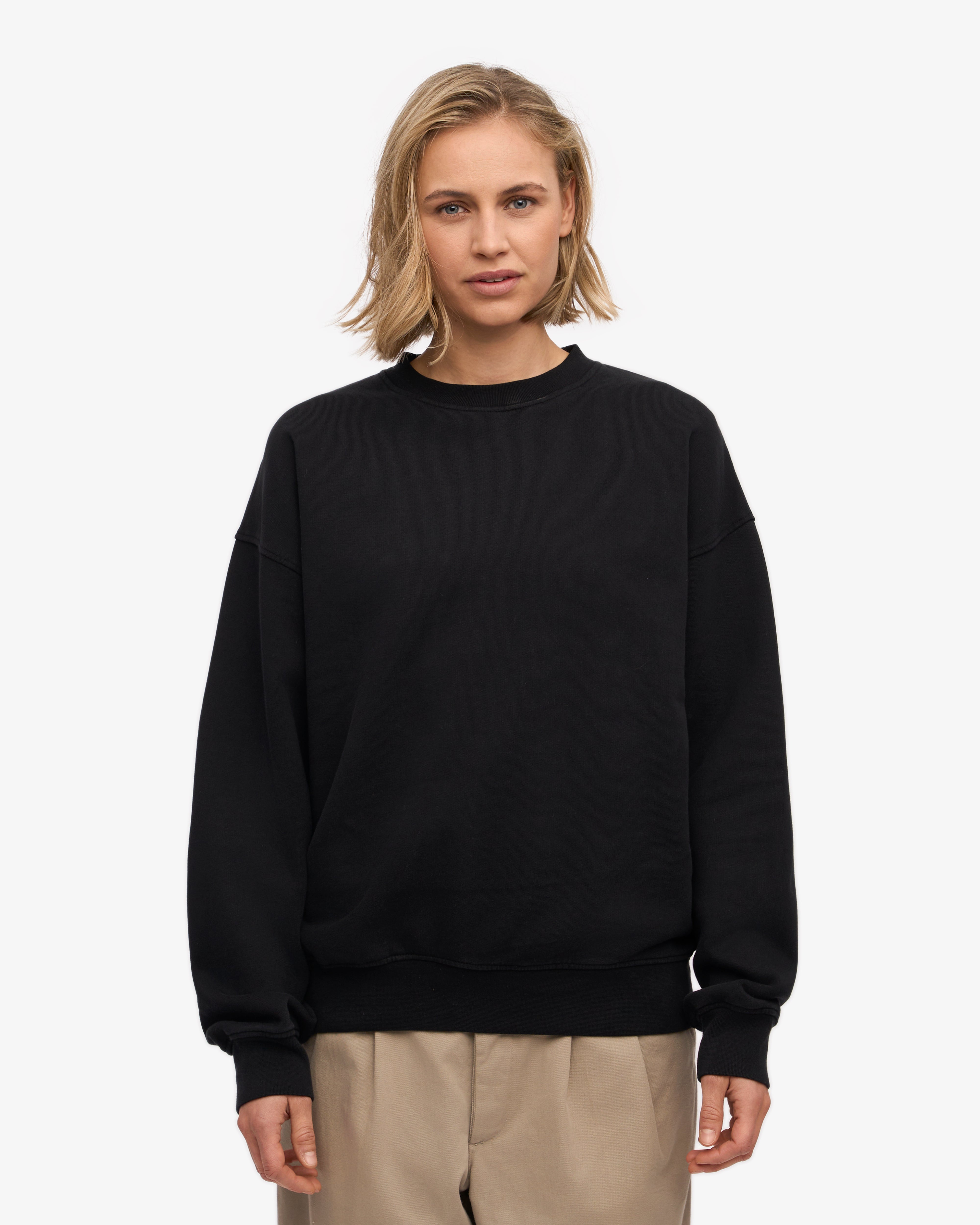 Organic Oversized Crewneck Sweatshirt for Women - Soft & Comfortable Deep Black Pullover - Perfect for Casual Wear, Lounge & Street Style