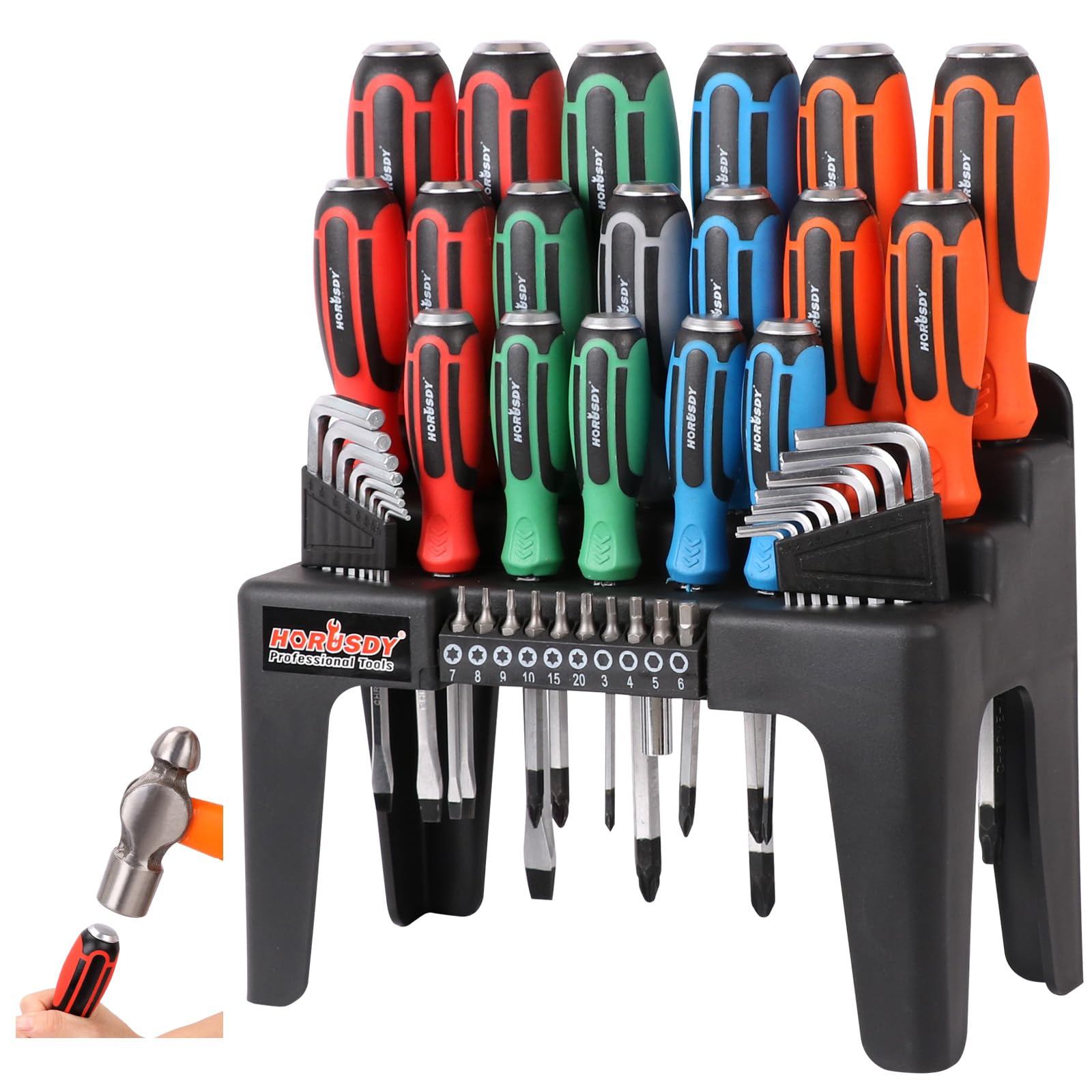 HORUSDY 44-Piece Magnetic Screwdriver Set with Go-Thru Steel Blades - High Torque, Durable Plastic Handle for Professional & DIY Projects - Perfect for Electronics, Furniture Assembly, and Automotive Repairs