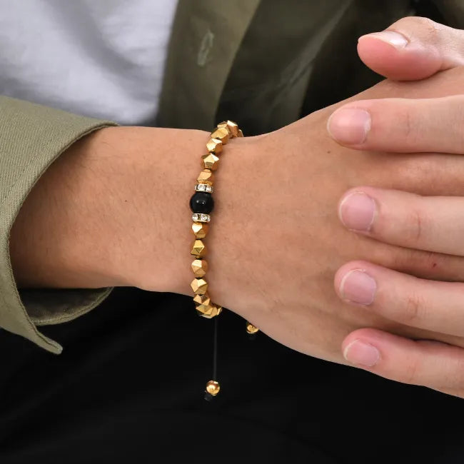 Hematite Black Gold Stone Bracelet for Men & Women - Healing Crystal Jewelry for Stress Relief & Positive Energy - Perfect for Meditation, Yoga & Daily Wear
