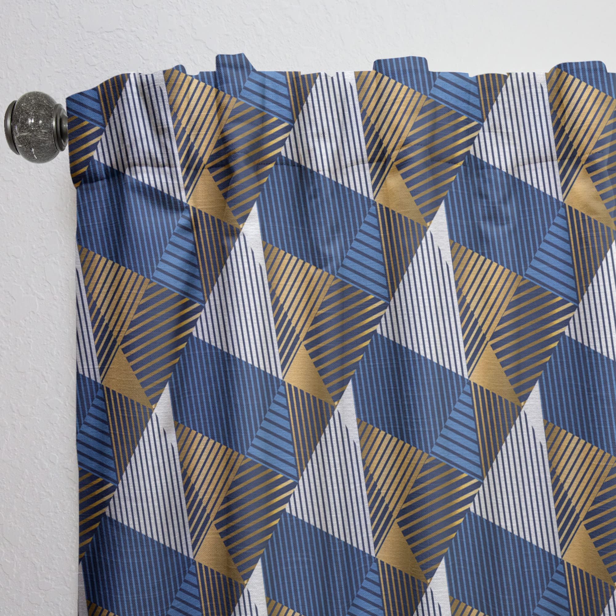 Retro Luxury Wave Pattern Thermal Insulated Curtains - Gold & Blue Single Panel (52x90 inches) for Bedroom & Living Room - Elegant Window Drapes for Home Decor & Light Blocking