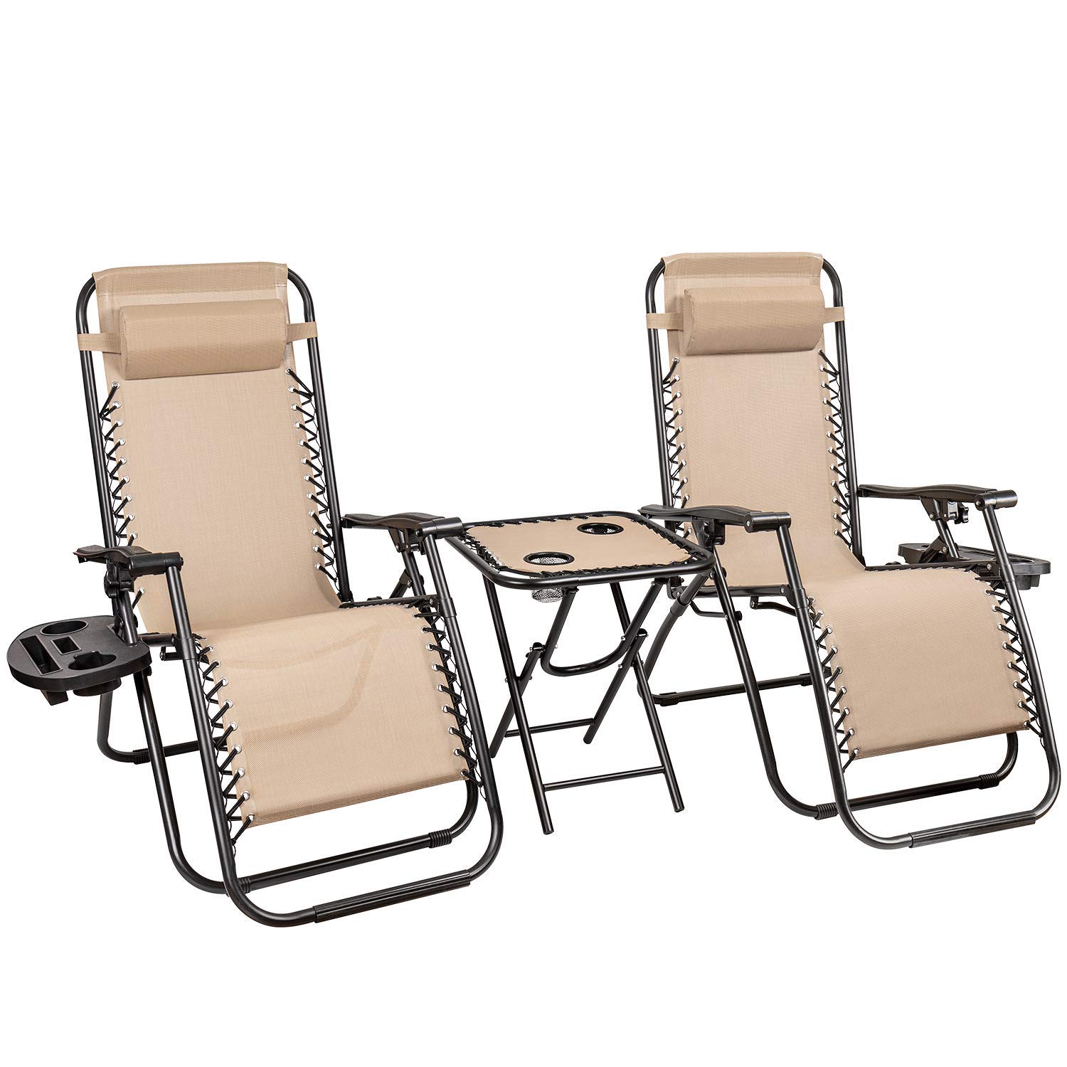 Homall 3-Piece Zero Gravity Lounge Chair Set - Patio Folding Recliner with Side Table, Outdoor Chaise Lounge Chairs for Backyard, Poolside & Beach Relaxation (Beige)