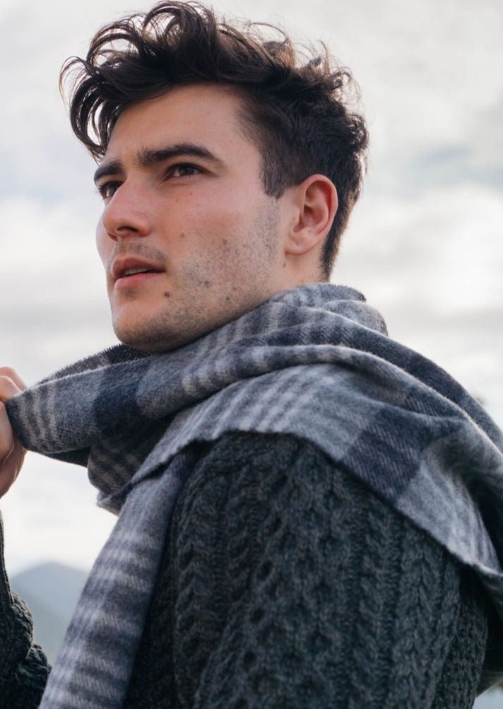 John Hanly Premium Lambswool Scarf - Soft & Warm Winter Accessory in Grey Charcoal | Perfect for Cold Weather, Outdoor Activities & Stylish Layering