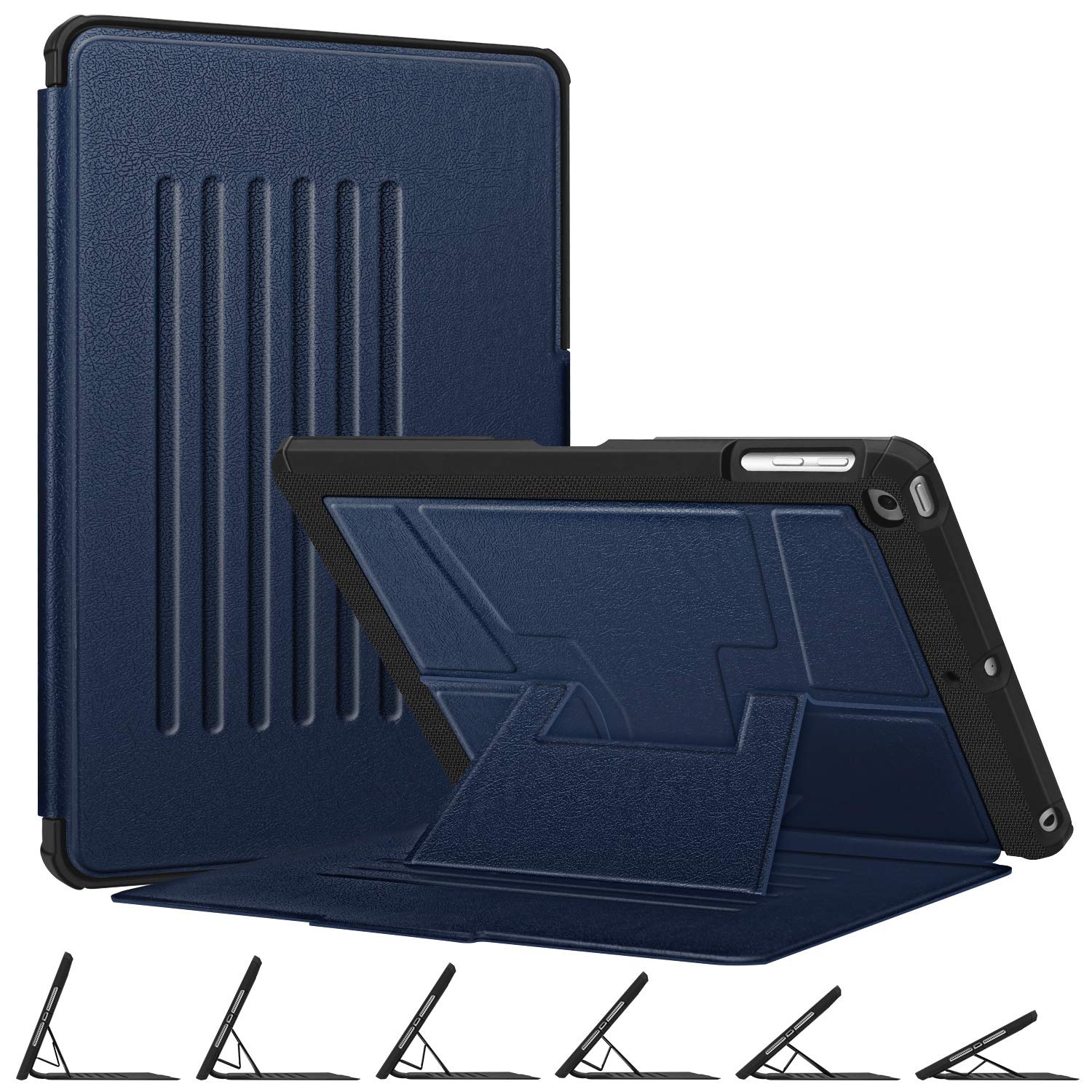 Fintie Magnetic Stand Case for iPad 6th/5th Generation (2018/2017), iPad Air 2/Air 1 (9.7 Inch) - Shockproof Rugged TPU Back Cover with Auto Wake/Sleep, Multiple Viewing Angles, Navy Blue | Perfect for Work, Study, and Entertainment