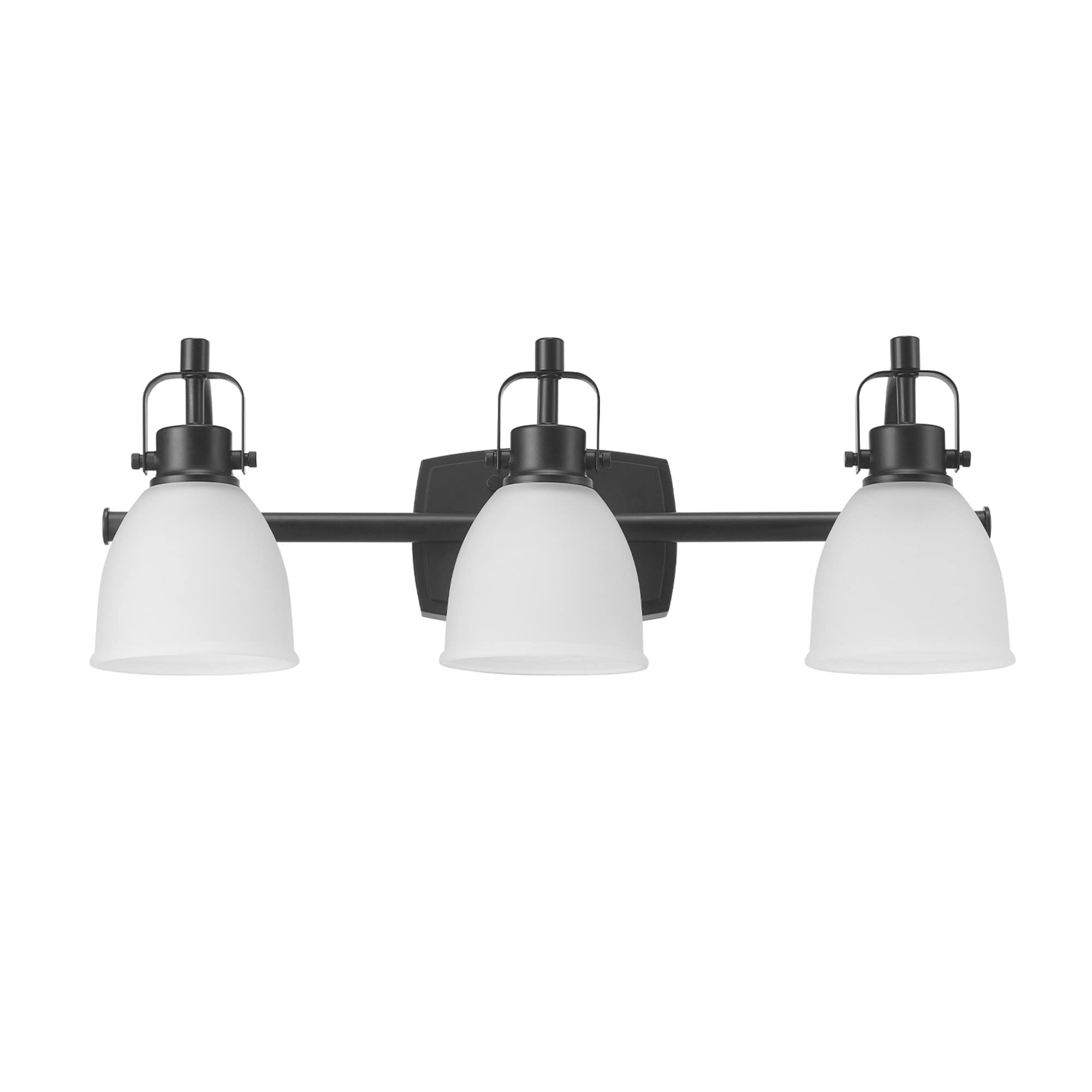 Globe Electric 52090 Gilroy 3-Light 25W LED Vanity Light with Adjustable Color Temperature (3000K-4000K-5000K) - Matte Black Finish, Frosted Glass Shades, 1780 Lumens, Energy Star Certified - Perfect for Bathroom, Dressing Room & Vanity Mirror Lighting