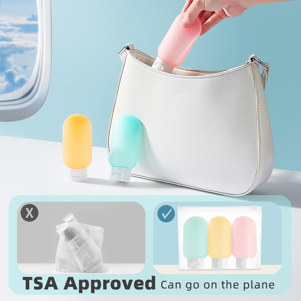 6 Pack TSA Approved 2oz Travel Bottles for Toiletries - BPA Free Leak Proof Refillable Squeezable Containers for Shampoo, Conditioner & Lotion - Perfect for Air Travel, Gym & Vacation Essentials
