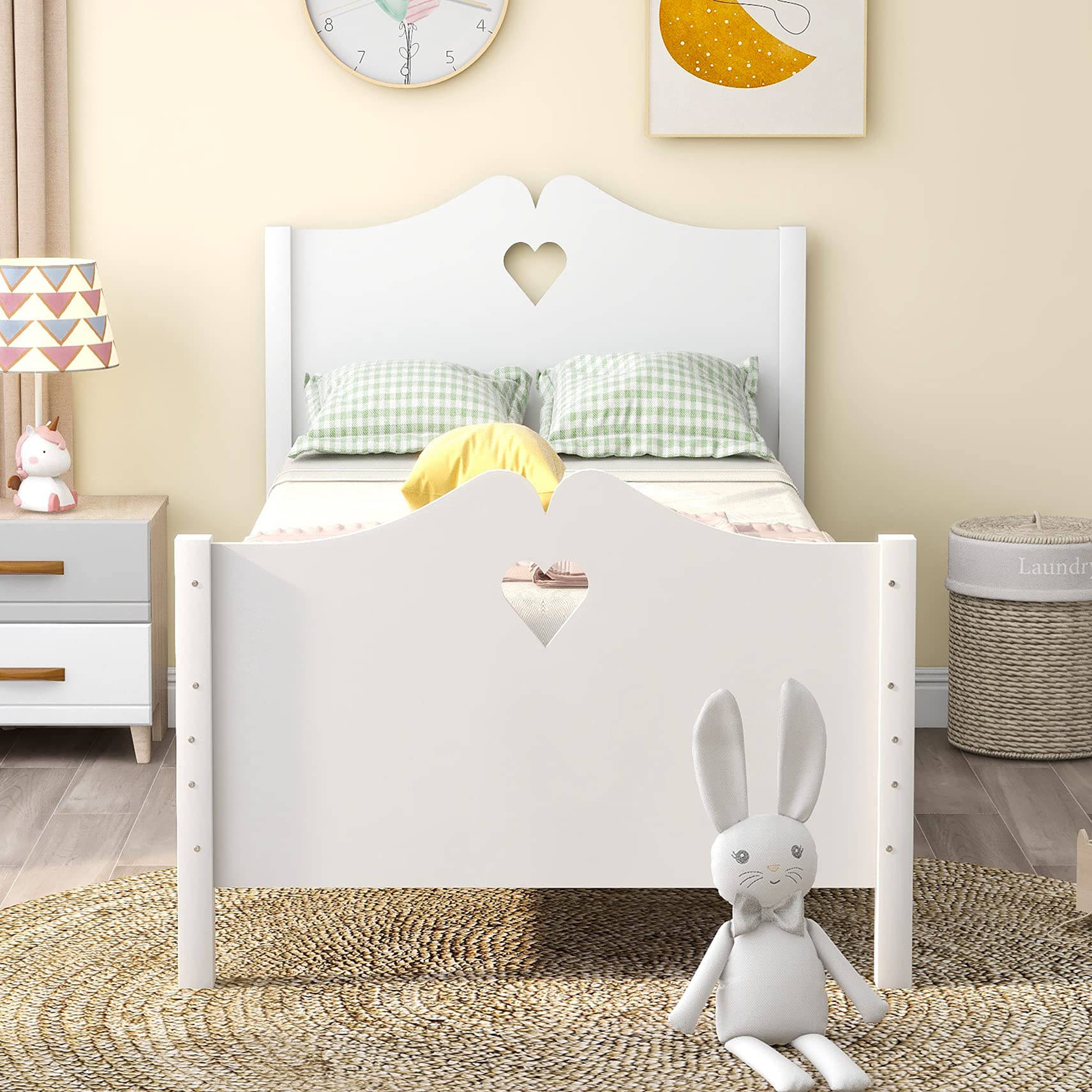 Merax Twin Size Wooden Bed Frame with Headboard & Footboard - No Box Spring Needed, Sturdy Platform Bed for Kids & Teens - Perfect for Small Bedrooms, Guest Rooms & Dormitories
