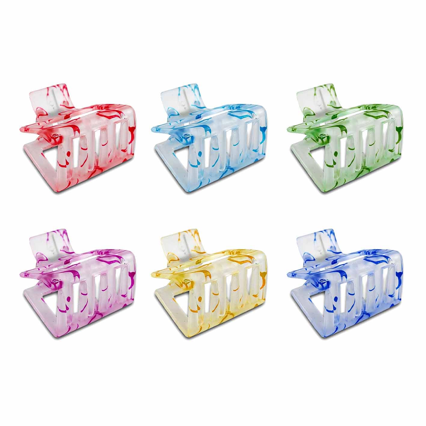 Matte Printed Colorful Hair Claw Clips for Women - 6 Pack Multicolor Non-Slip Grip - Perfect for Everyday Use, Ponytails & Updos