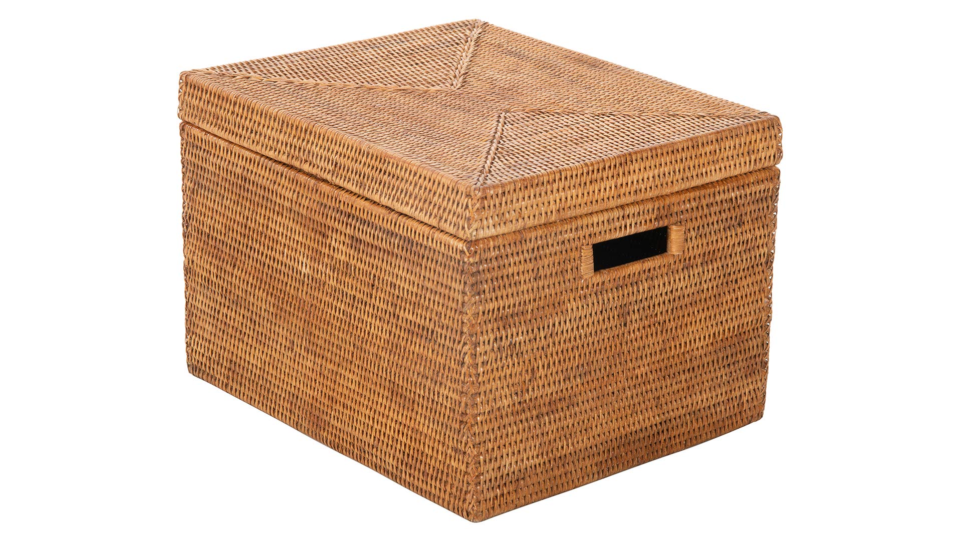 Kouboo La Jolla Rattan Storage Basket with Lid - Wicker Decorative Box for Toys, Laundry, Kitchen & Living Room Organization - Honey Brown Home Decor Storage Solution for Bedroom, Bathroom and Nursery