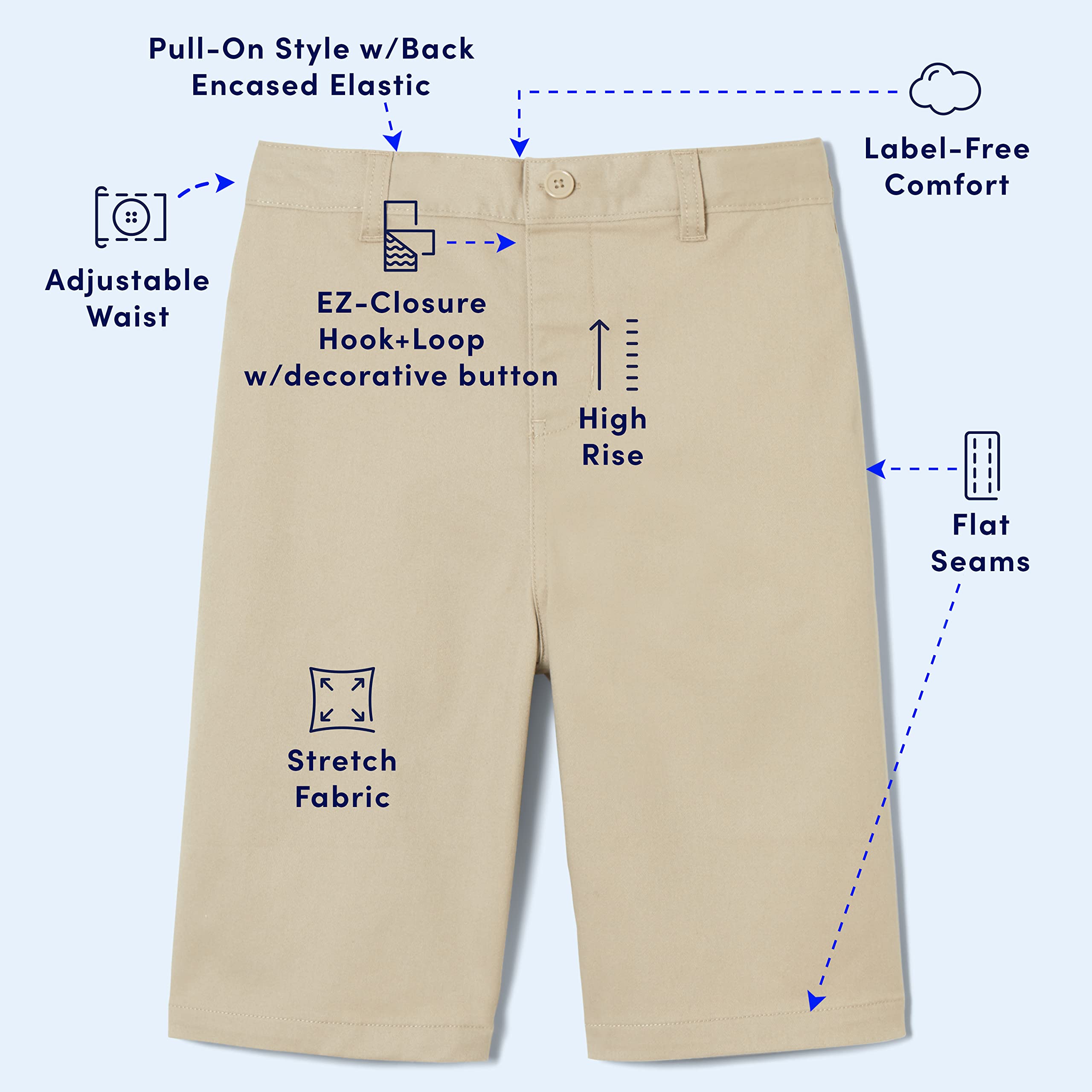 French Toast Boys' Adaptive Bermuda Shorts with Hook and Loop Closure - Comfortable Stretchy Shorts for Kids with Special Needs | Perfect for Playtime, School & Outdoor Activities