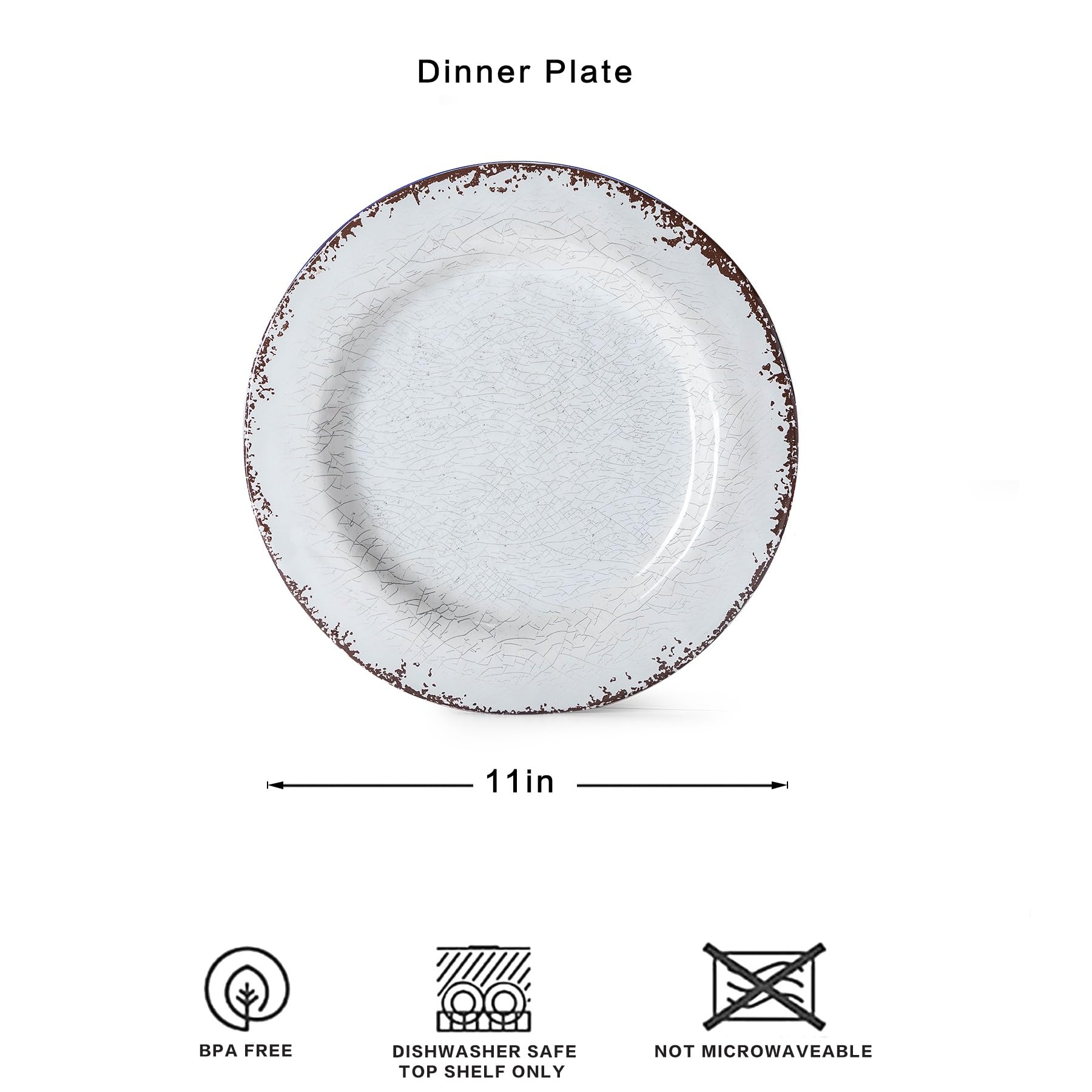 6-Piece White Melamine Dinner Plates - 11