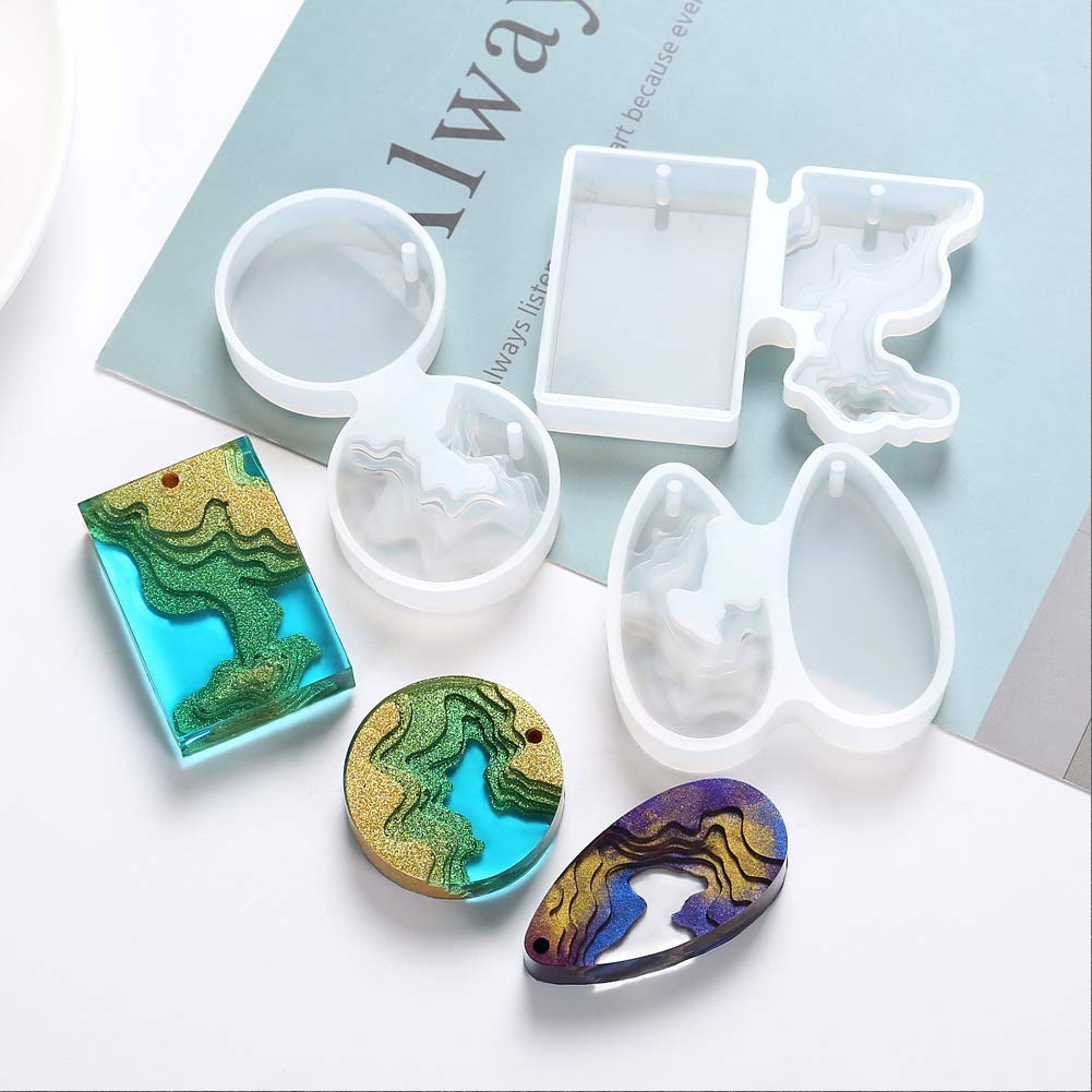 3-Piece Island Resin Mold Set for DIY Jewelry Making - Silicone Pendant, Earring & Keychain Casting Molds with Holes & Pipettes - Perfect for Necklaces, Crafts & Home Decor