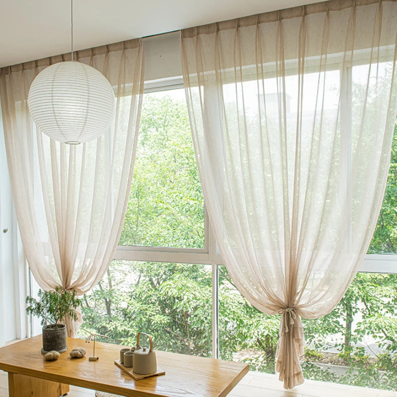 Everly Faux Linen Jacquard Custom Sheer Curtains for Living Room & Bedroom - Light Filtering Window Drapes with Elegant Embroidery Design