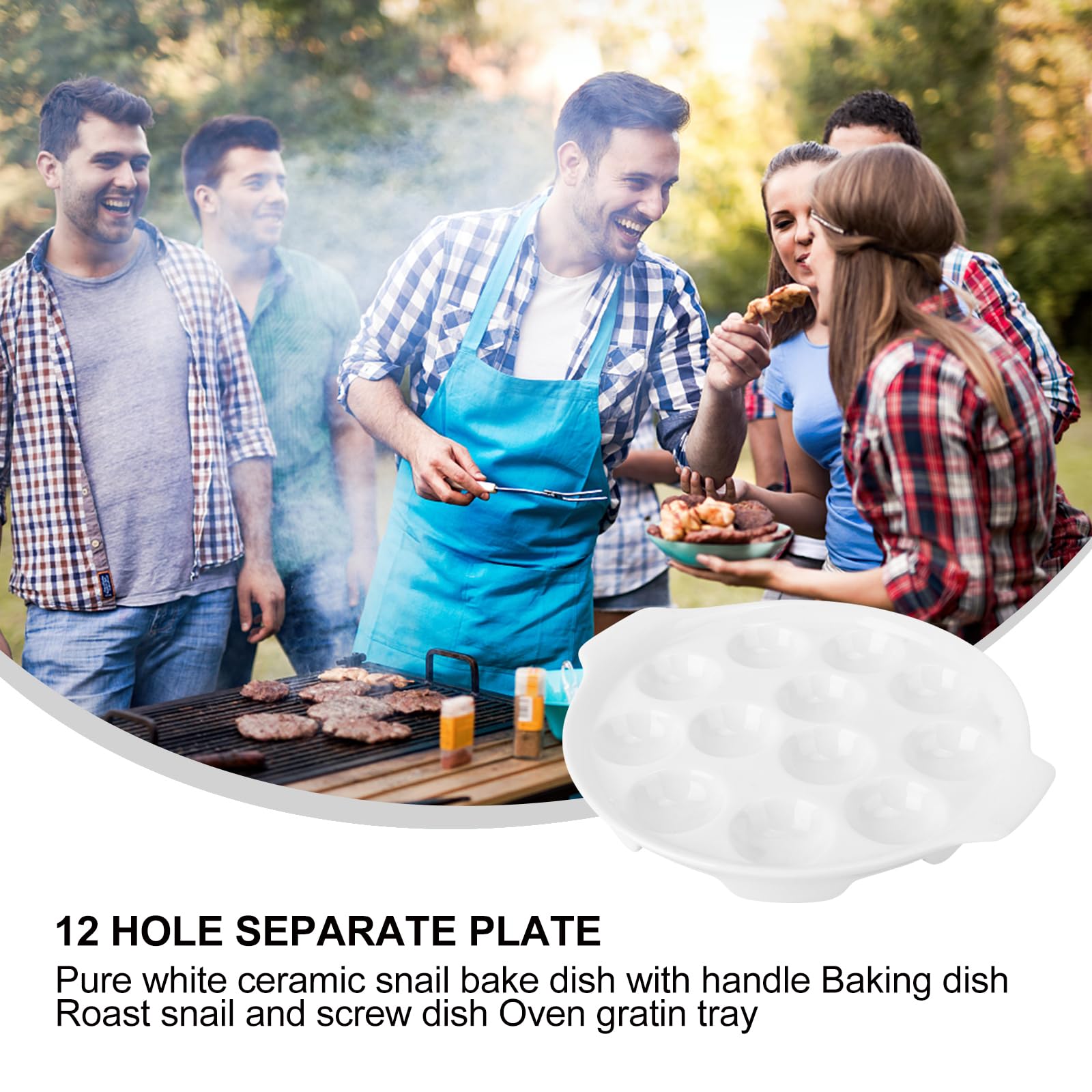 DOITOOL White Ceramic 12-Compartment Escargot Baking Dish - Mushroom Snail Plate for Cooking, BBQ, Restaurants & Hotels | Perfect for French Cuisine, Appetizer Serving & Party Entertaining