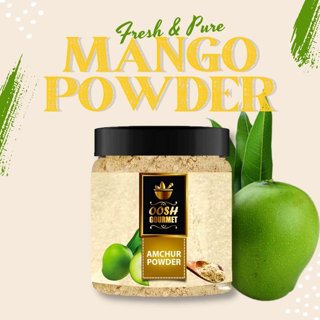 OOSH Amchur Powder 250g - Premium Dry Mango Powder for Cooking | Natural Sour Spice | Indian Kitchen Essential | Amchoor Khatai Powder | Perfect for Curries, Chutneys & Pickles | Glass Jar Packaging