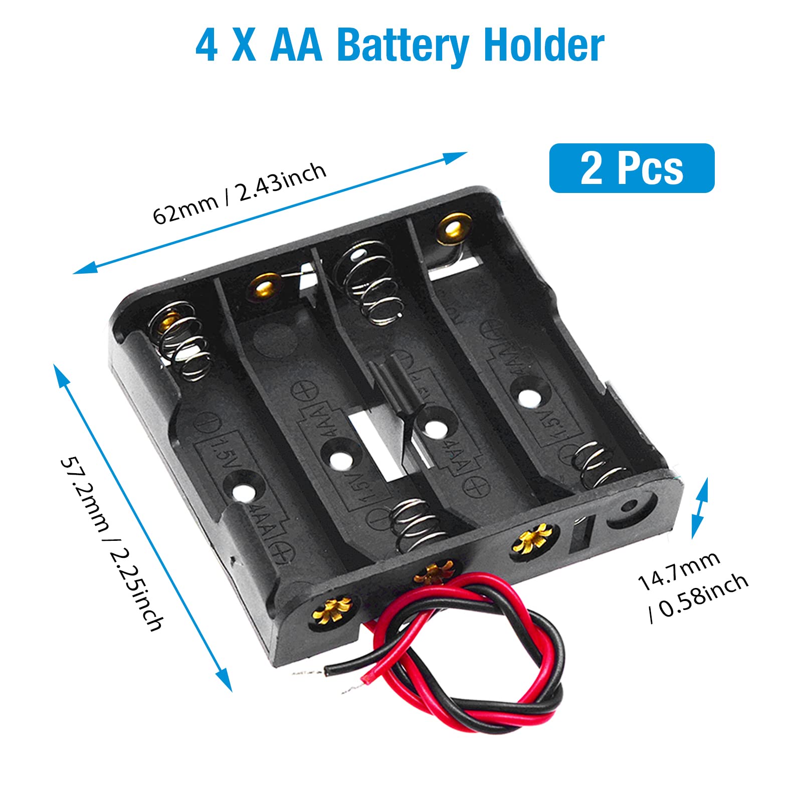 QTEATAK 8 Pack AA Battery Holders with Wires - 1.5V, 3V, 4.5V, 6V (1AA, 2AA, 3AA, 4AA) - Durable Plastic Battery Cases for DIY Electronics, Robotics, and Science Projects - Perfect for Circuit Boards, LED Lights, and School Experiments