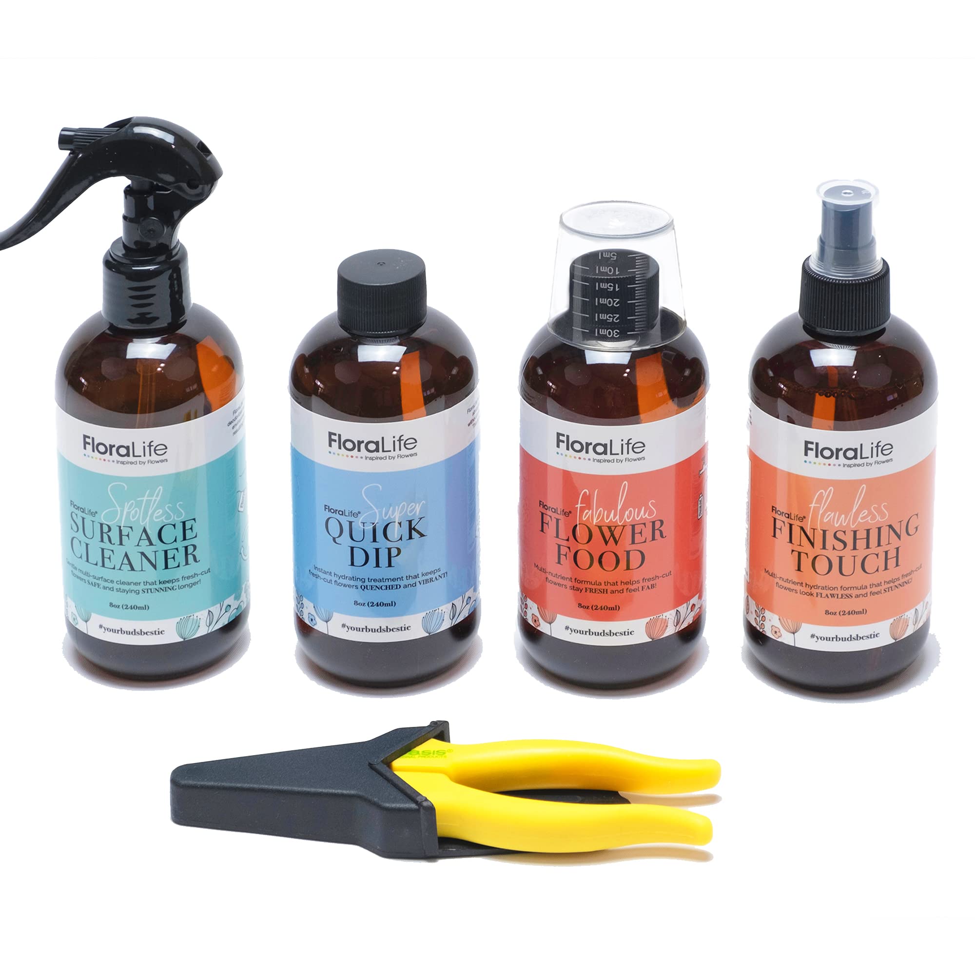 FloraLife Fresh-Cut Flower Care Kit - Nutrient Solution, Hydration Treatment & Cleaning Spray with Pruning Shears | Extend Flower Life for Bouquets, Centerpieces & Home Decor