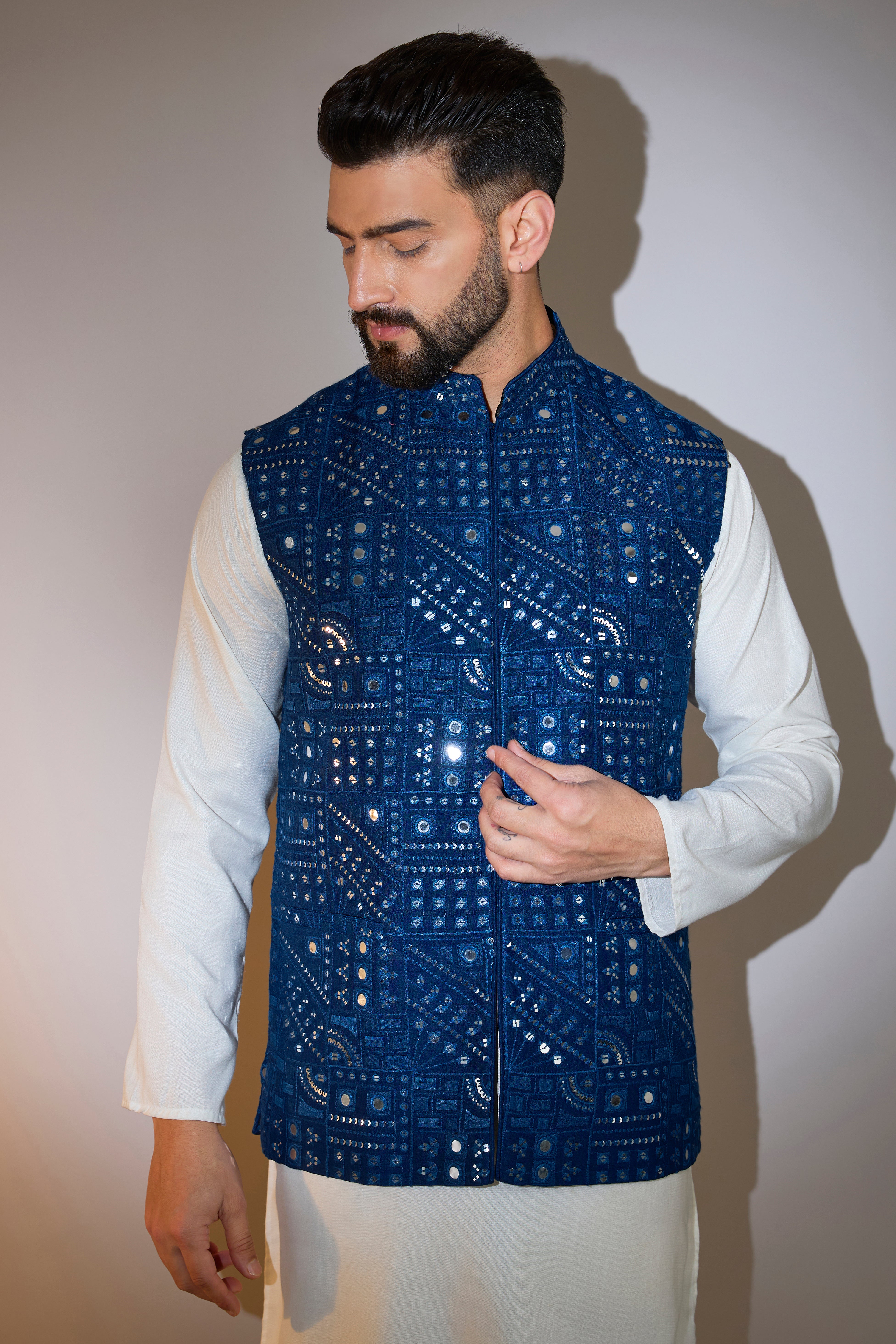 Navy Blue Short Mirror Work Jacket - Stylish Embroidered Denim Jacket for Women | Perfect for Casual Outfits, Parties & Everyday Wear