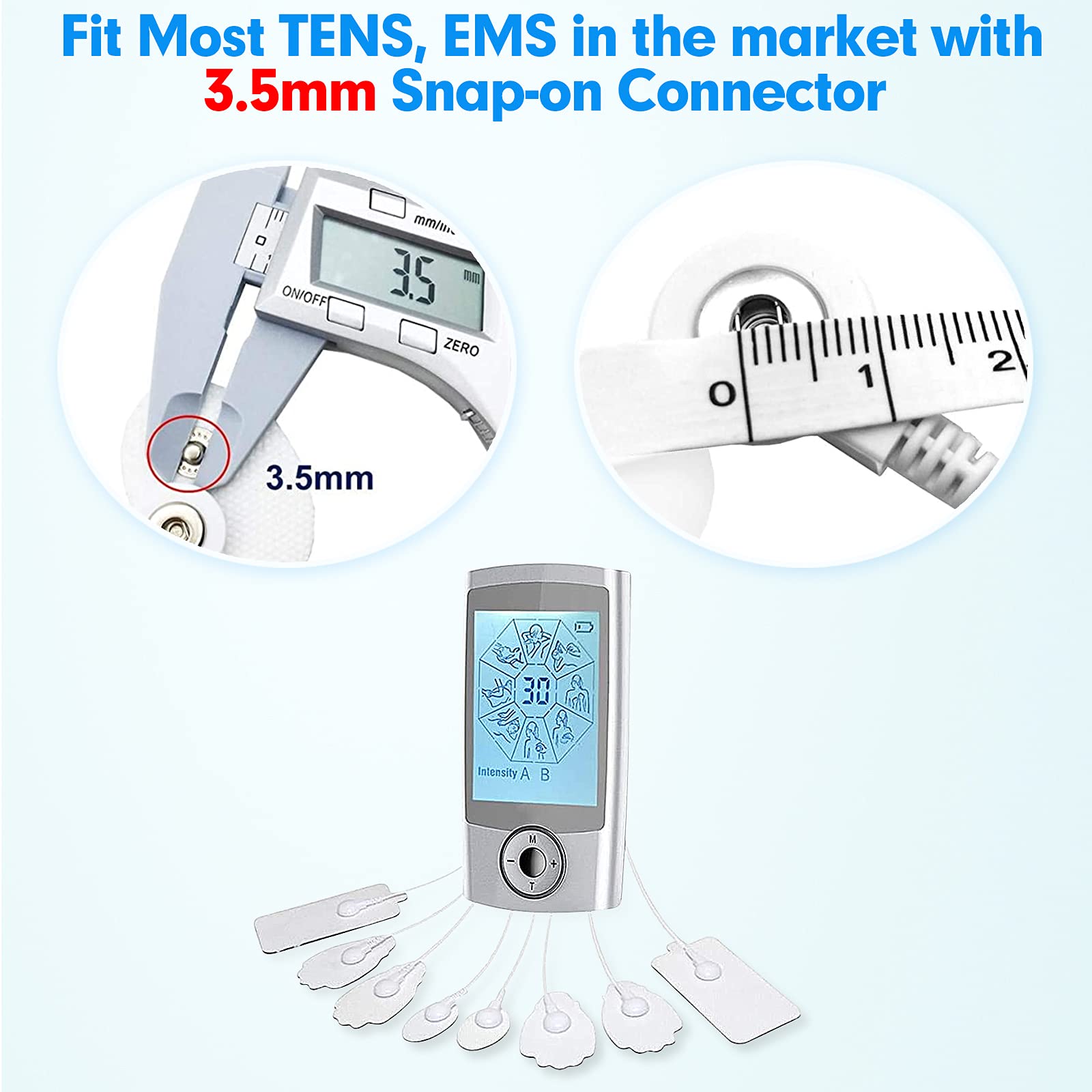 20 Pack Reusable TENS Unit Electrode Pads - Universal 3.5mm Snap-on Electrodes for Muscle Stimulation & Pain Relief, High Conductivity Gel Pads for TENS Massagers - Perfect for Back Pain, Neck Tension & Physical Therapy Recovery