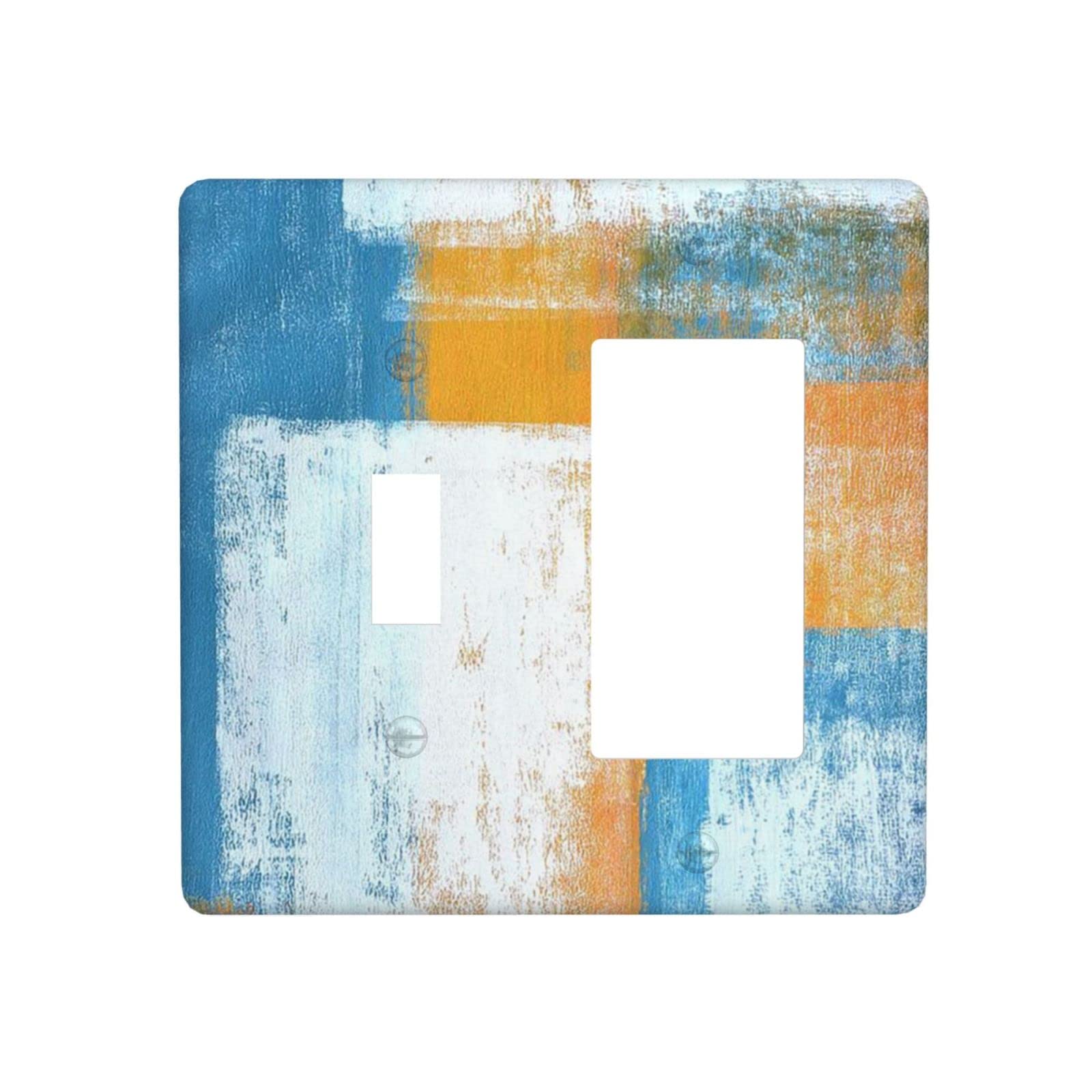Abstract Orange Blue White 2 Gang Outlet Cover - Decorative Light Switch Plate for Living Room, Bedroom - 4.5