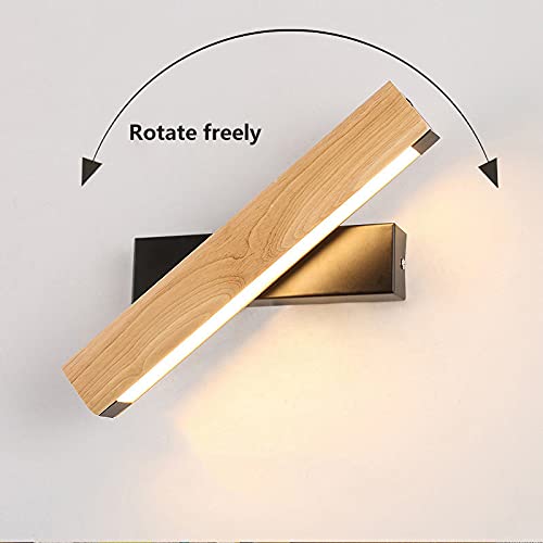 LITFAD Matte Black Rectangle Wall Light - Adjustable LED Wall Sconce with Rotatable Nordic Wooden Head, Warm White Lighting for Bedroom, Living Room, Hotel Decor | Modern Linear Wall Lamp for Ambient & Task Lighting