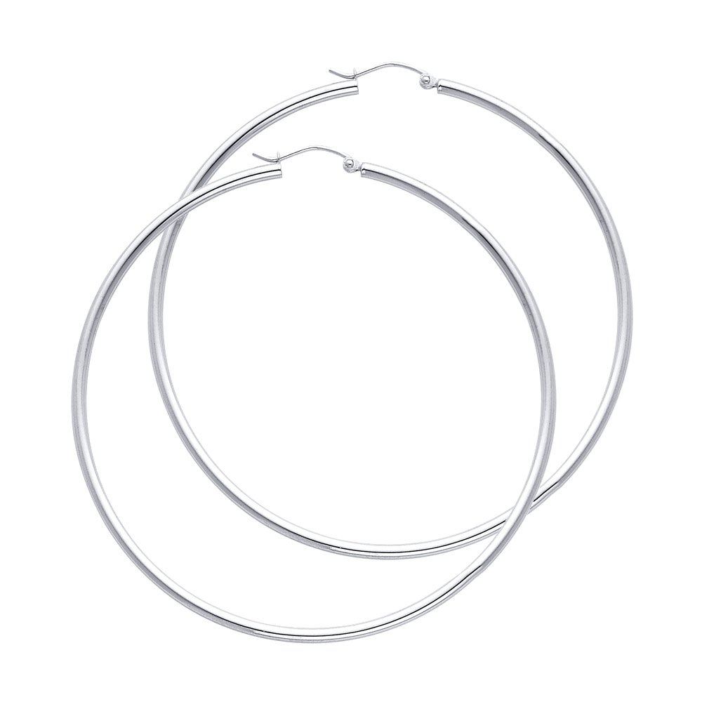 14K Yellow or White Gold 2mm Round Tube Polished Hoop Earrings by Sonia Jewels - Perfect for Everyday Wear, Parties & Special Occasions