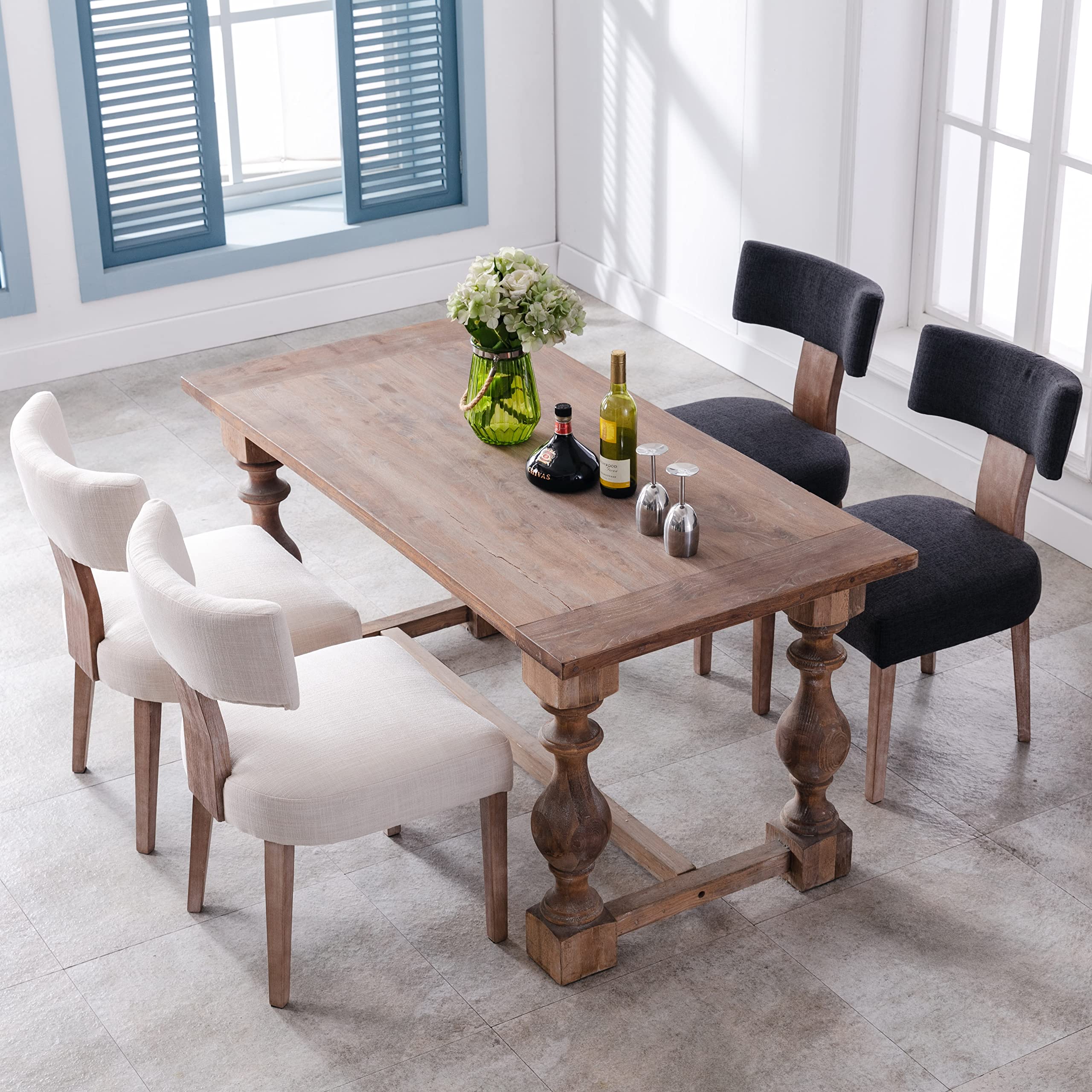 Farmhouse Dining Chairs Set of 2 - Linen Upholstered Solid Wood Leg Parsons Chairs for Kitchen, Dining Room & Breakfast Nook - Beige Accent Chairs