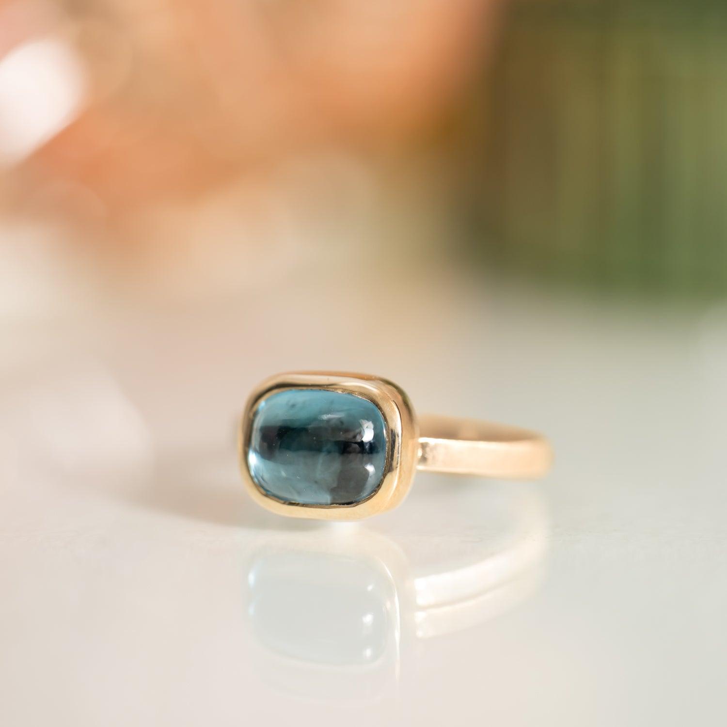 14K Gold London Blue Topaz Ring for Women - Elegant Birthstone Jewelry Gift for Anniversary, Engagement & Special Occasions