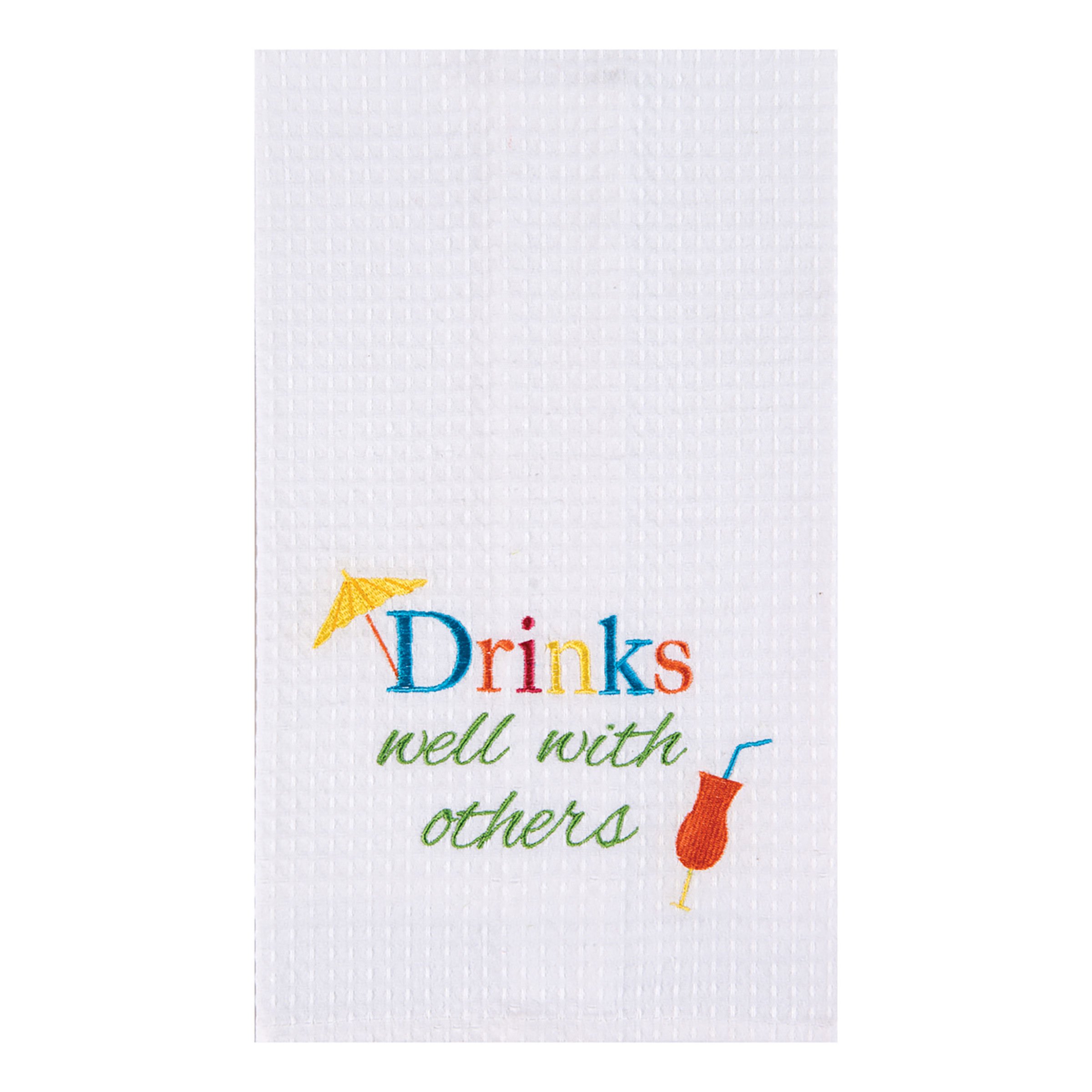 C&F Home Drinks Well with Others Cotton Embroidered Waffle Weave Kitchen Towel Set - Absorbent & Decorative Green Dish Towels for Drying Dishes, Cleaning Countertops & Kitchen Decor