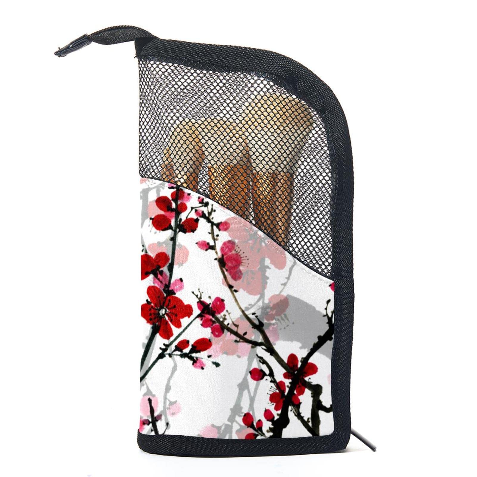 12-Piece Makeup Brush Organizer Bag with Flower Blossom Design - Portable Cosmetic Brush Holder Case for Travel & Home Storage