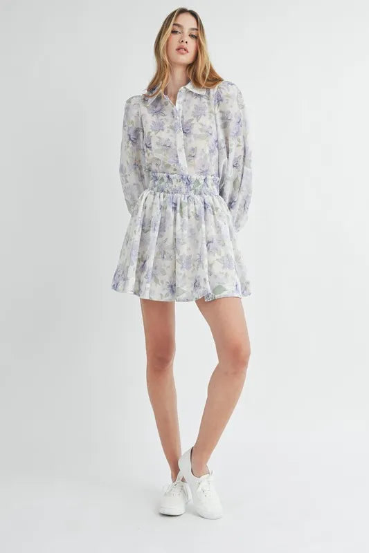 Floral Print Button Down Blouse and Mini Skirt Set for Women - Summer Casual Outfit, Office Wear & Date Night Fashion