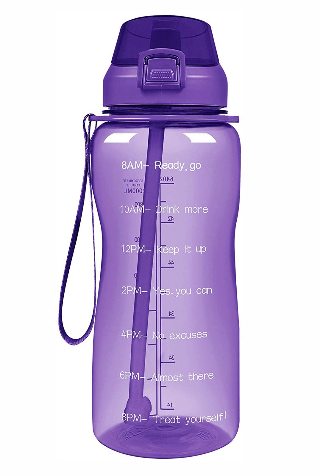 Honeystore 64oz Motivational Water Bottle with Straw - BPA Free Tritan for Sports & Gym