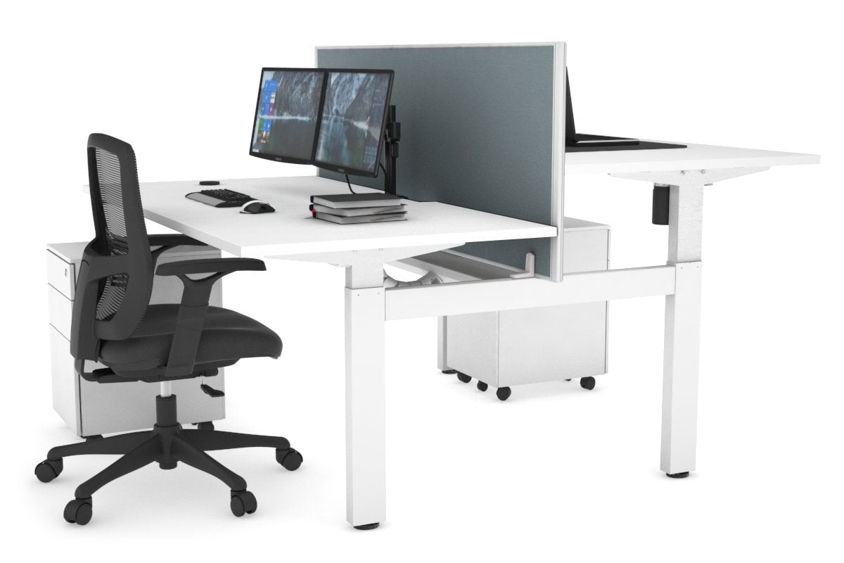 Adjustable Height 2-Person H Bench Workstation - White Frame (1200L x 800W) with Cable Management | Perfect for Office, Home Workspace & Collaborative Environments