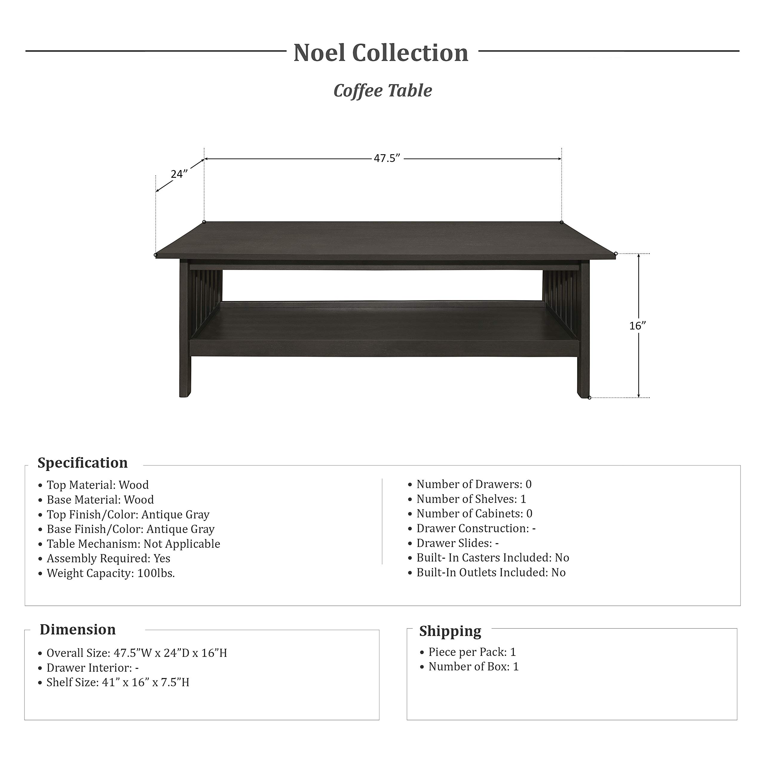 Lexicon Noel 3-Piece Coffee Table Set in Antique Gray - Modern Farmhouse Living Room Furniture for Small Spaces, Home Decor & Entertaining