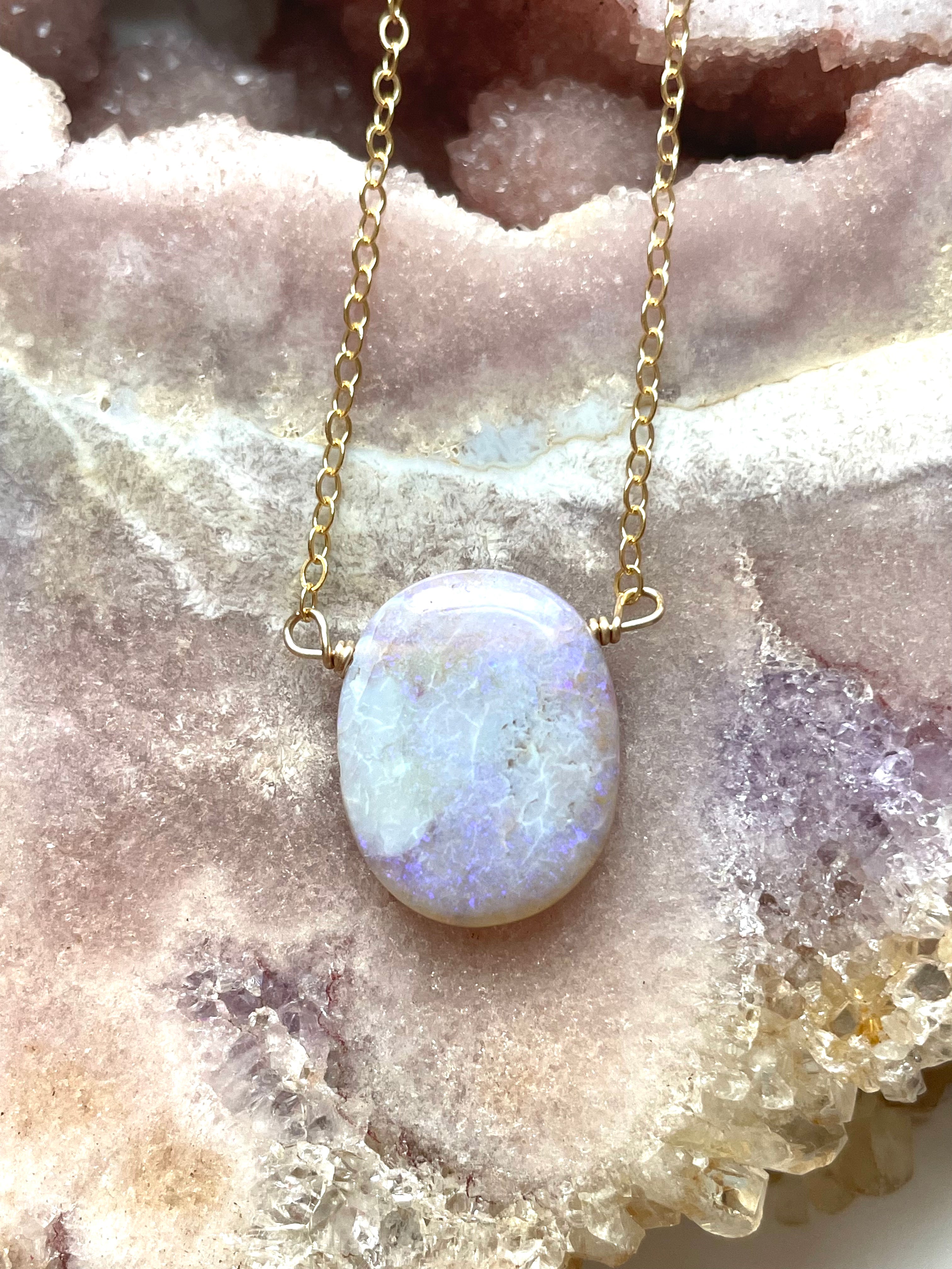 Stunning Purple Australian Opal Pendant Necklace - 14K Gold Filled Elegant Jewelry for Women | Perfect Gift for Birthday, Anniversary & Special Occasions